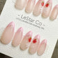Reusable Strawberry Blossom Pink French Tip | Premium Press on Nails Gel Hand Painted Pressons Customizable Gel Nail fake nails WM951