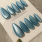 Reusable Celestiall Glow Blue Cat Eye Effect | Nails Premium Press on Nails Gel Manicure Handprint Pressons Handmade | Lestarco nails WM994