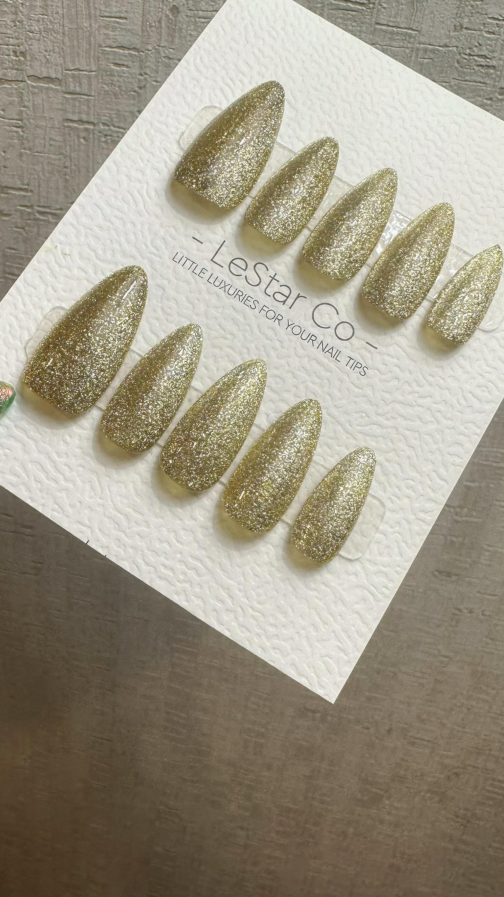Reusable Gold Glam | Nails Premium Press on Nails Gel Manicure Handprint Pressons Handmade | Lestarco nails WM993