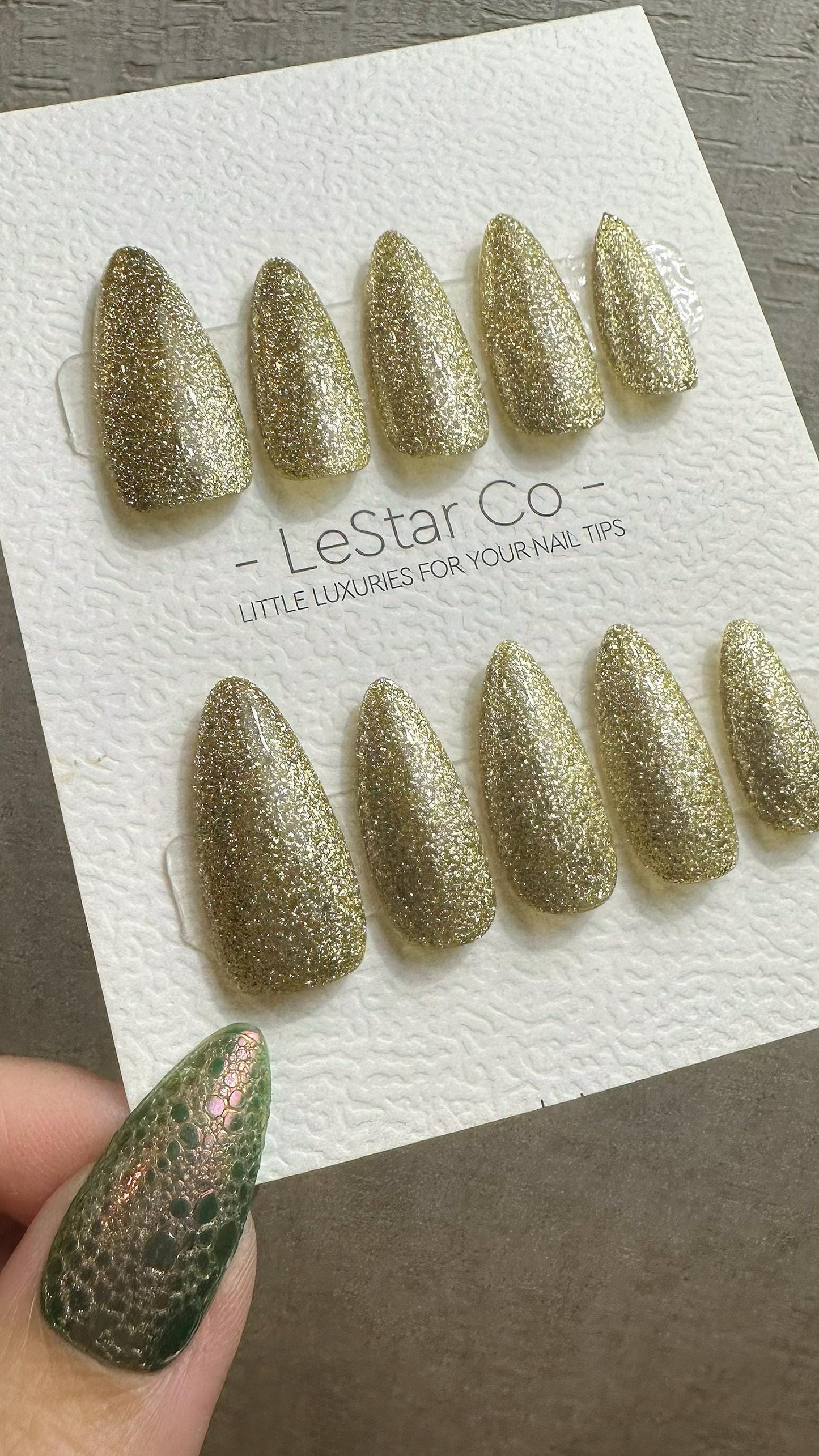 Reusable Gold Glam | Nails Premium Press on Nails Gel Manicure Handprint Pressons Handmade | Lestarco nails WM993