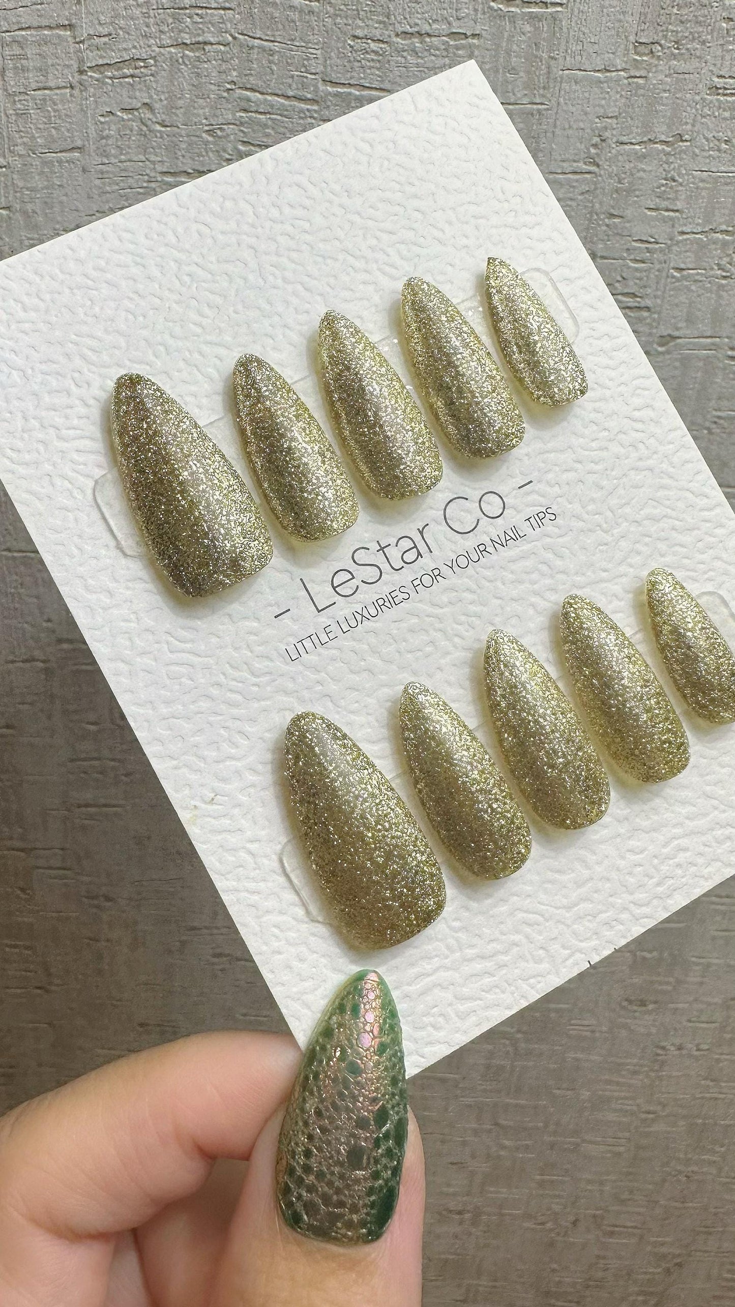 Reusable Gold Glam | Nails Premium Press on Nails Gel Manicure Handprint Pressons Handmade | Lestarco nails WM993