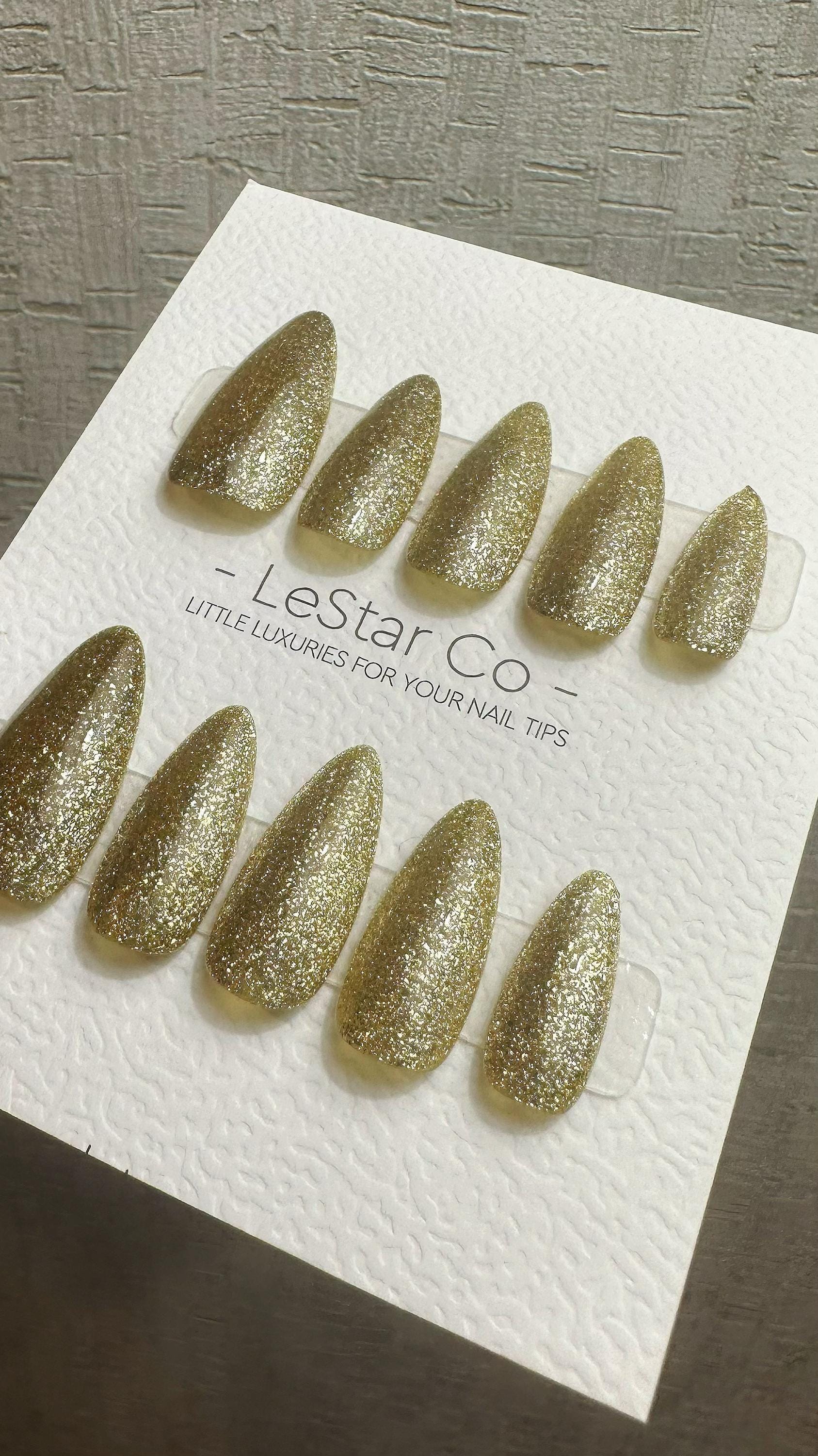 Reusable Gold Glam | Nails Premium Press on Nails Gel Manicure Handprint Pressons Handmade | Lestarco nails WM993