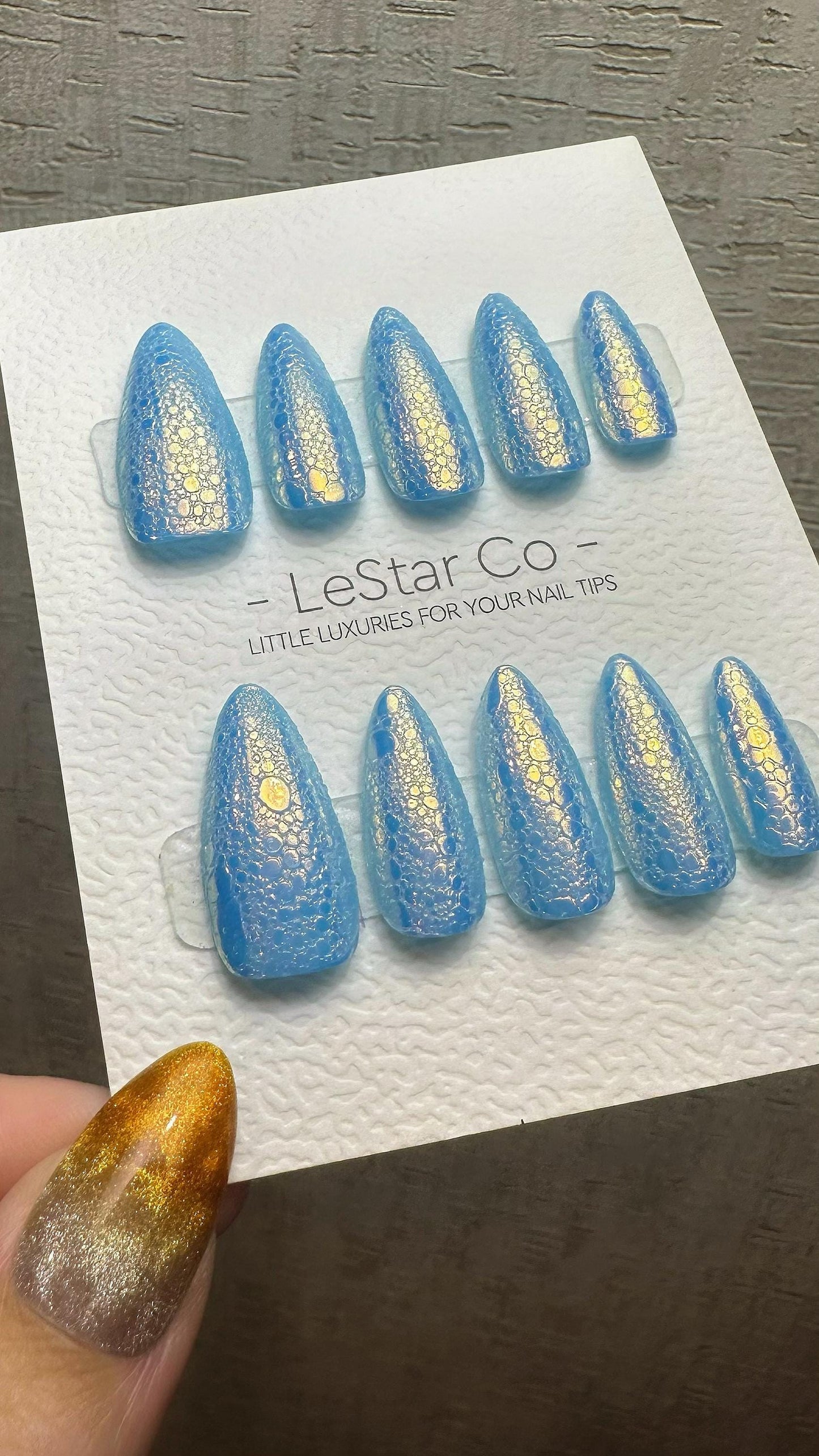 Reusable Blue Lagoon Sparkle | Premium Press on Nails Gel Hand Painted Pressons Customizable Gel Nail Artist fake nails WM990