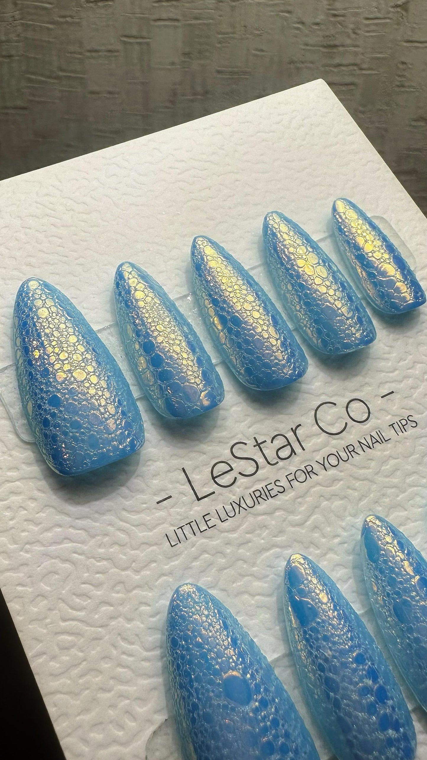 Reusable Blue Lagoon Sparkle | Premium Press on Nails Gel Hand Painted Pressons Customizable Gel Nail Artist fake nails WM990