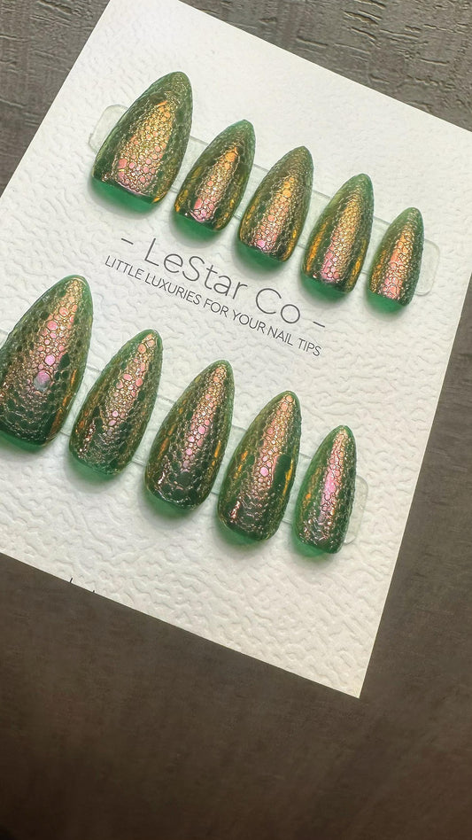 Reusable Enchanted Forest Envy | Premium Press on Nails Gel Hand Painted Pressons Customizable Gel Nail Artist fake nails WM991