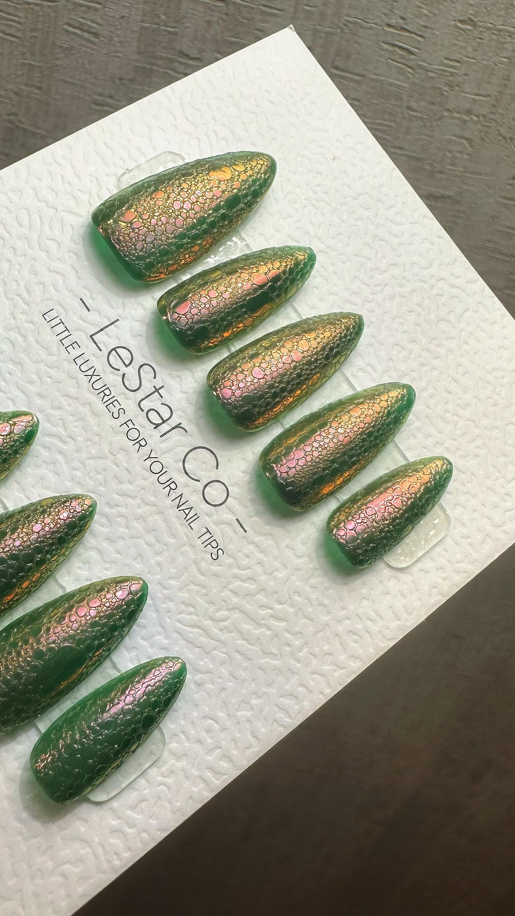Reusable Enchanted Forest Envy | Premium Press on Nails Gel Hand Painted Pressons Customizable Gel Nail Artist fake nails WM991