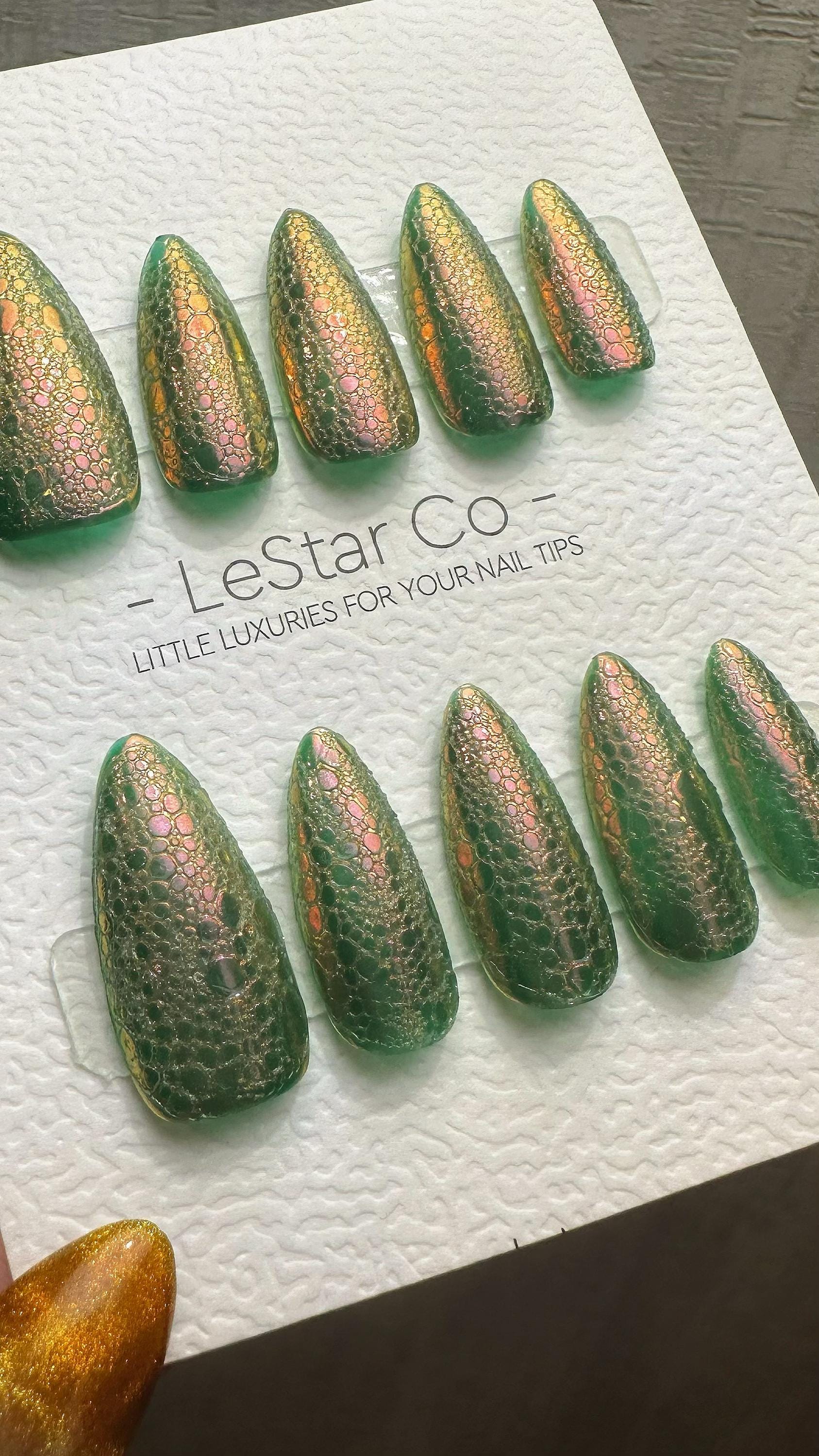 Reusable Enchanted Forest Envy | Premium Press on Nails Gel Hand Painted Pressons Customizable Gel Nail Artist fake nails WM991