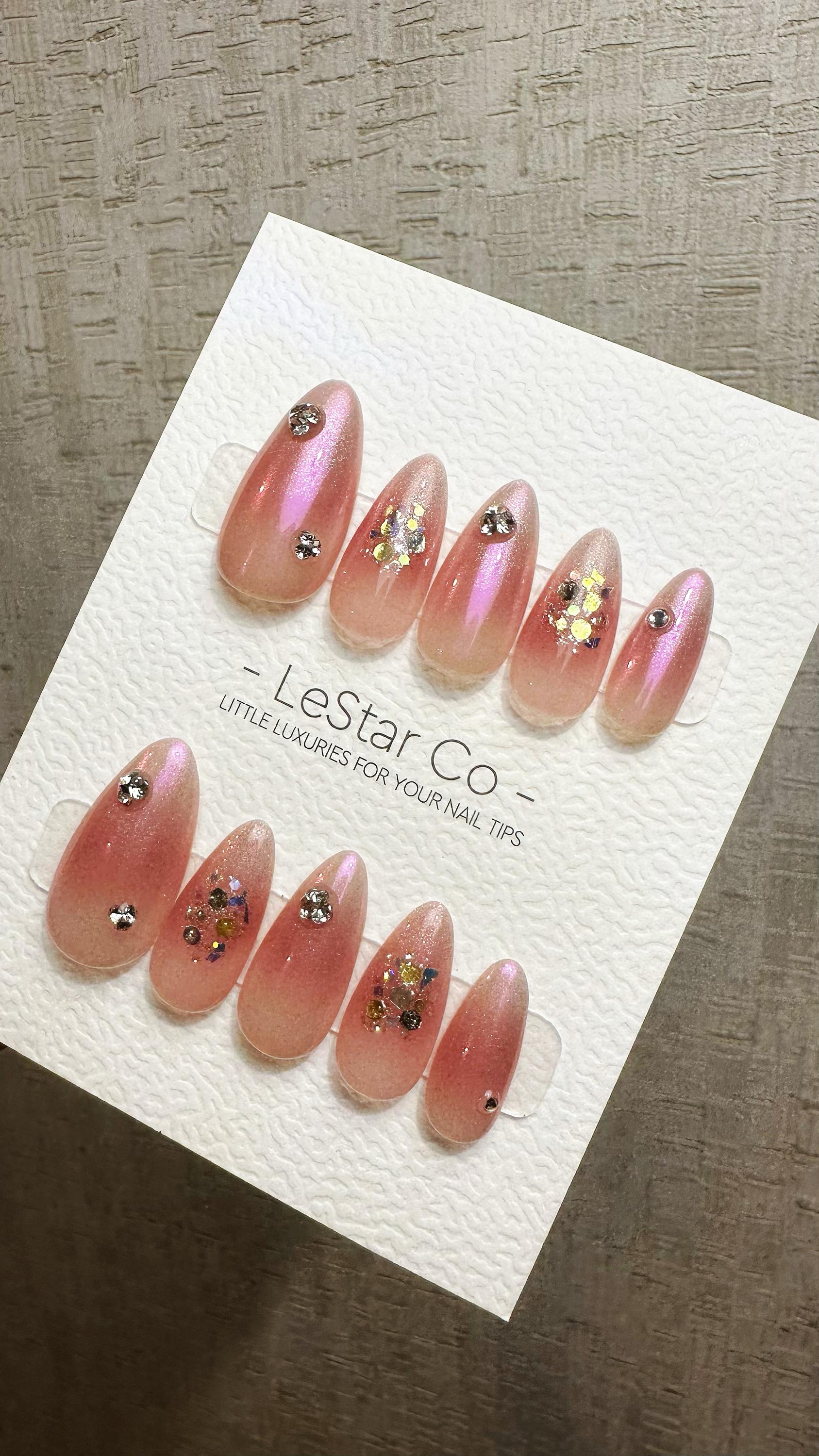 Reusable Aurora Kiss | Premium Handmade Press on Nails Gel | Fake Nails | Cute Fun Colorful Gel Nail Artist faux nails QN957