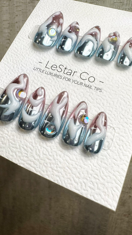 Reusable Cosmic Drip| Premium Press on Nails Gel | Fake Nails | Cute Fun Colorful Gel Nail Artist faux nails QN958