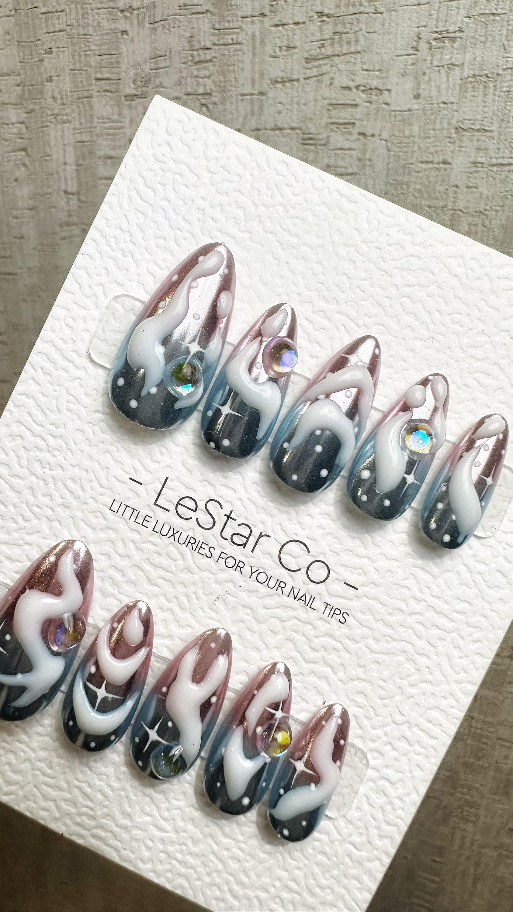Reusable Cosmic Drip| Premium Press on Nails Gel | Fake Nails | Cute Fun Colorful Gel Nail Artist faux nails QN958