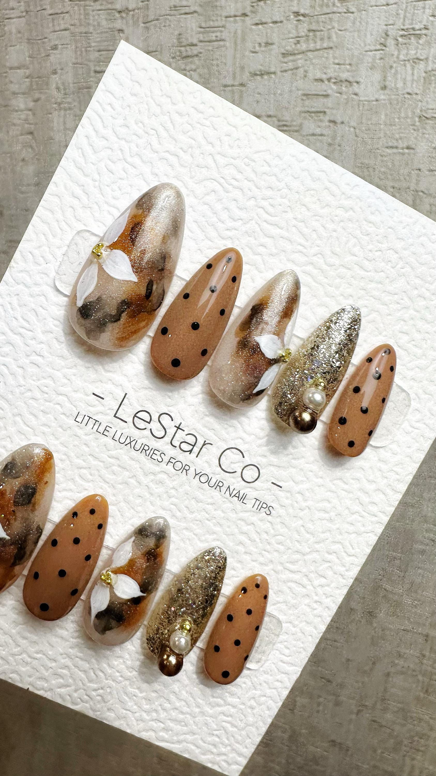 Reusable Caramel Luxe| Premium Press on Nails Gel | Fake Nails | Cute Fun Colorful Gel Nail Artist faux nails QN959