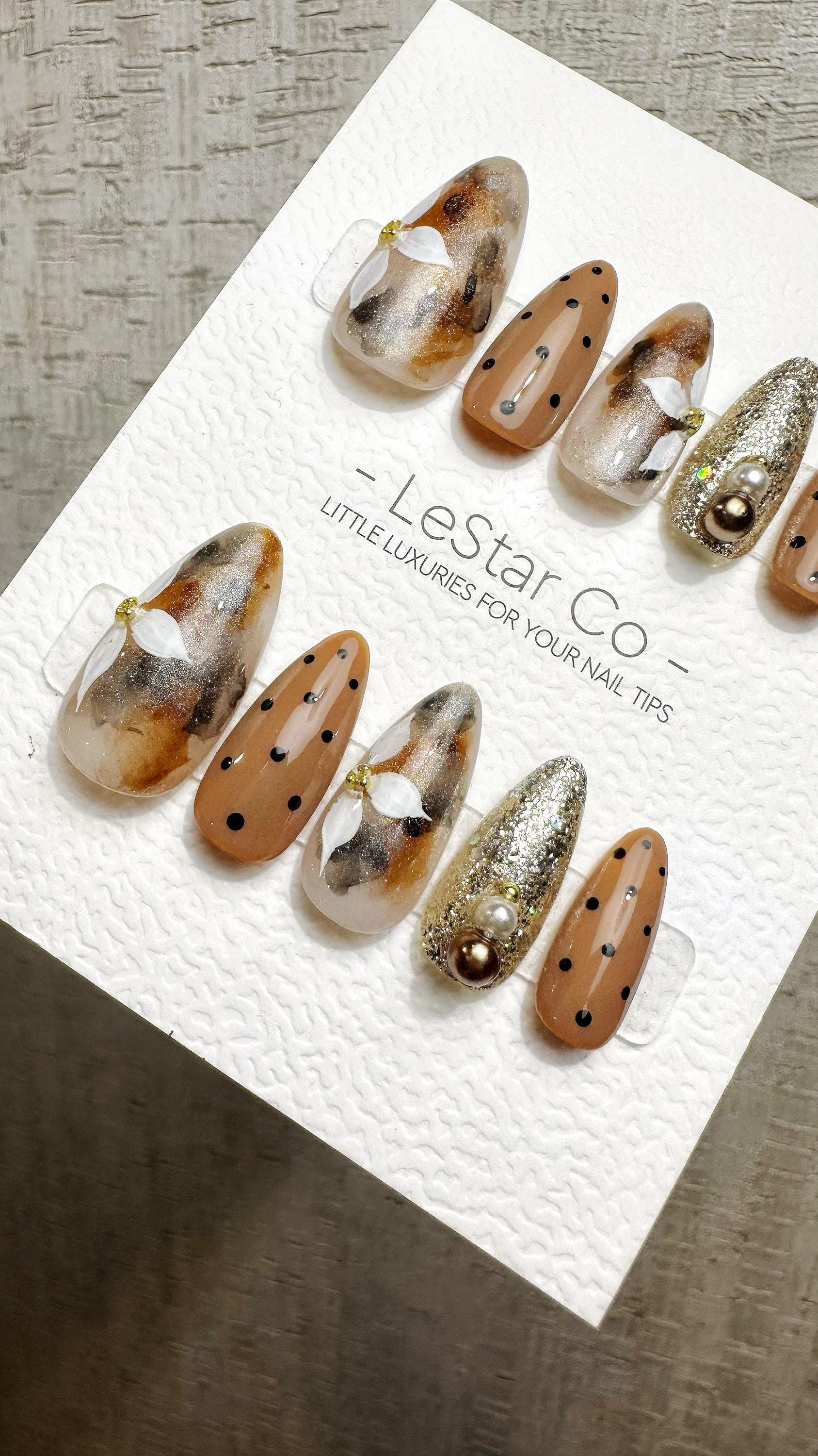 Reusable Caramel Luxe| Premium Press on Nails Gel | Fake Nails | Cute Fun Colorful Gel Nail Artist faux nails QN959