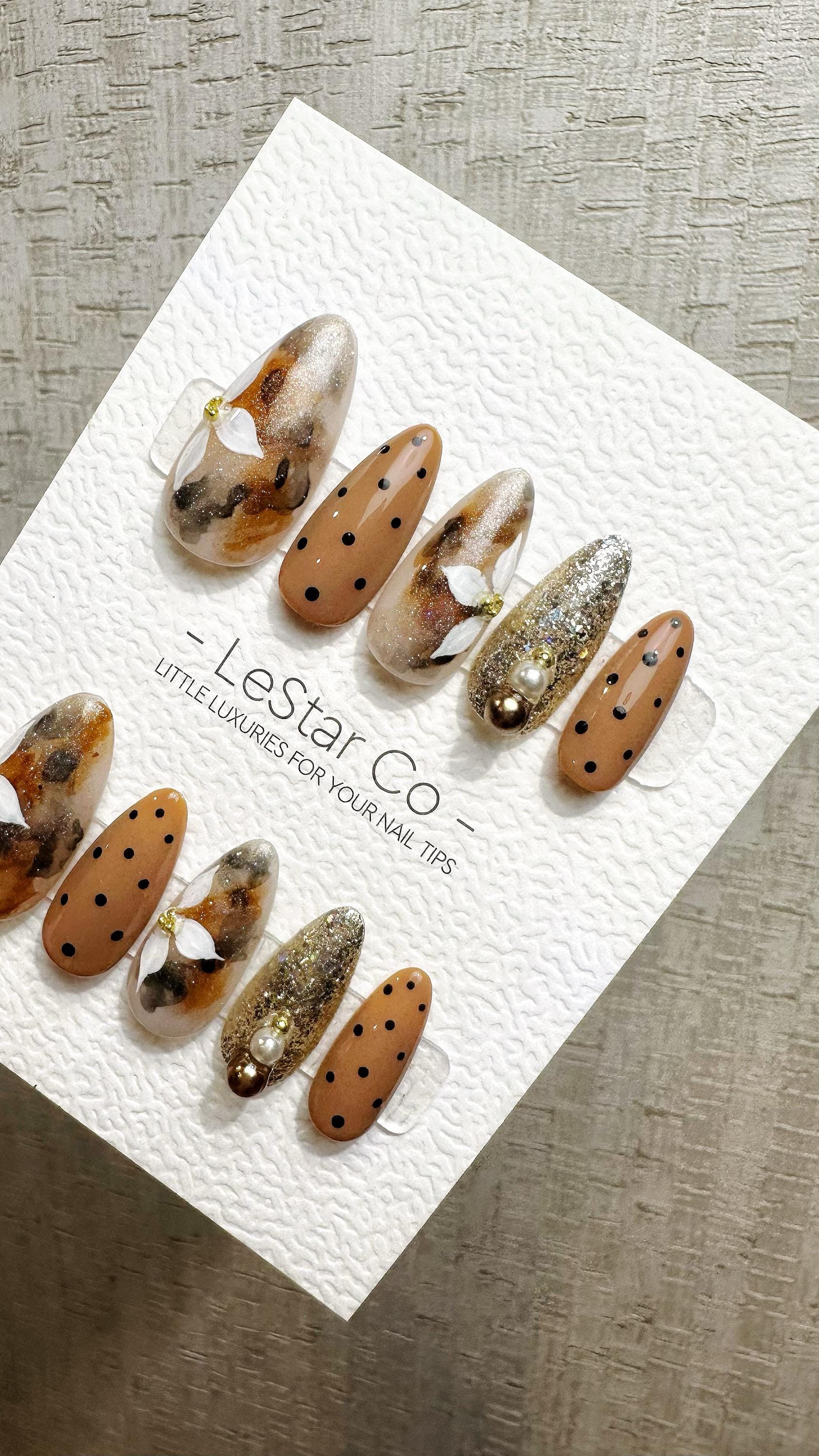 Reusable Caramel Luxe| Premium Press on Nails Gel | Fake Nails | Cute Fun Colorful Gel Nail Artist faux nails QN959