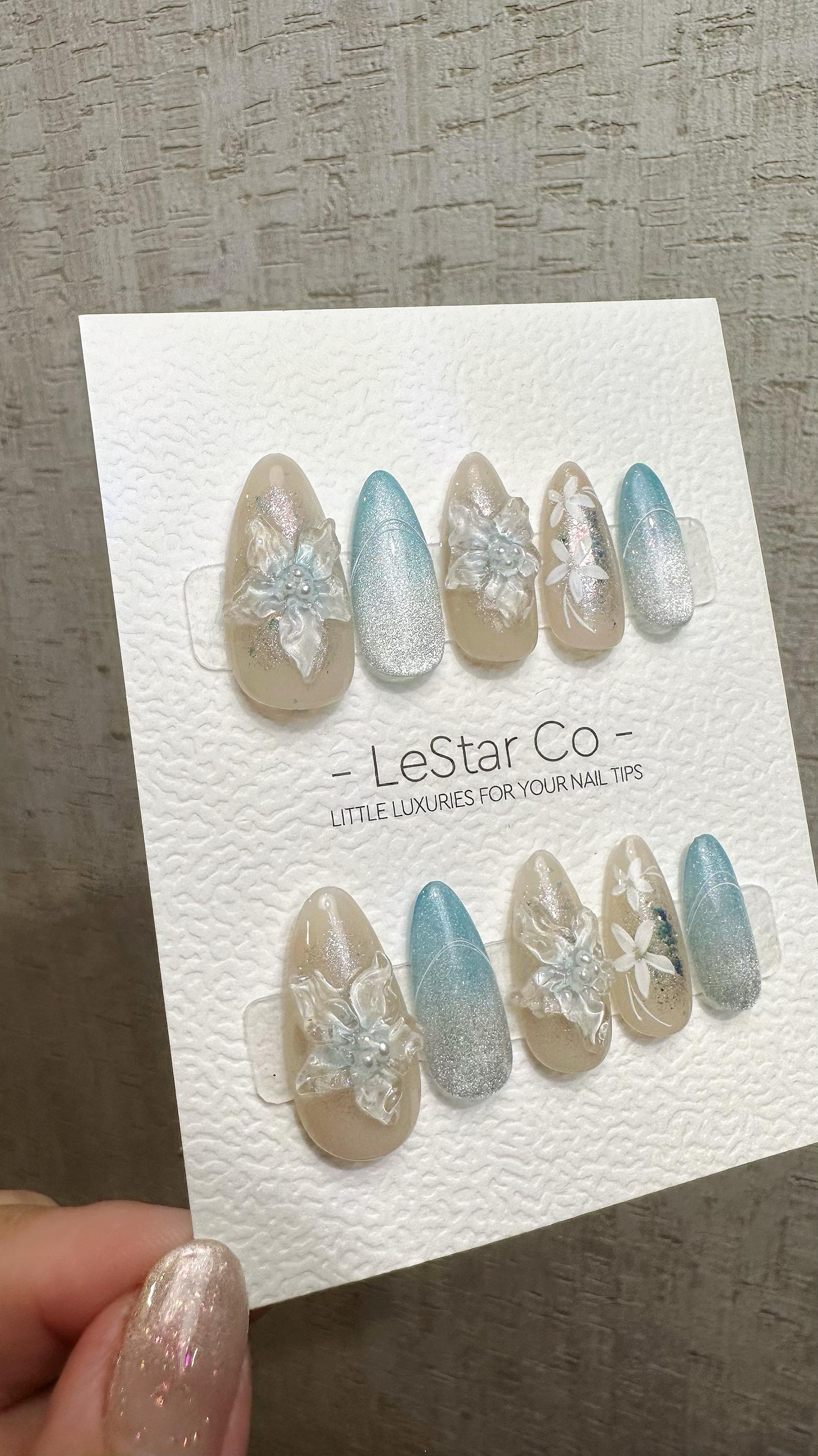 Reusable Glacial Floral Dream| Premium Press on Nails Gel | Fake Nails | Cute Fun Colorful Gel Nail Artist faux nails QN964