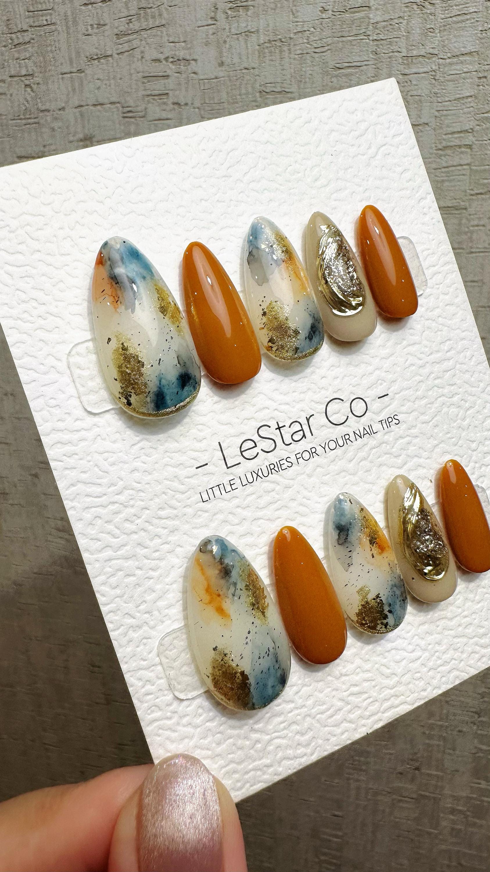 Reusable Terracotta Sky Fusion | Premium Press on Nails Gel Hand Painted Pressons Customizable Gel Nail faux nails QN965