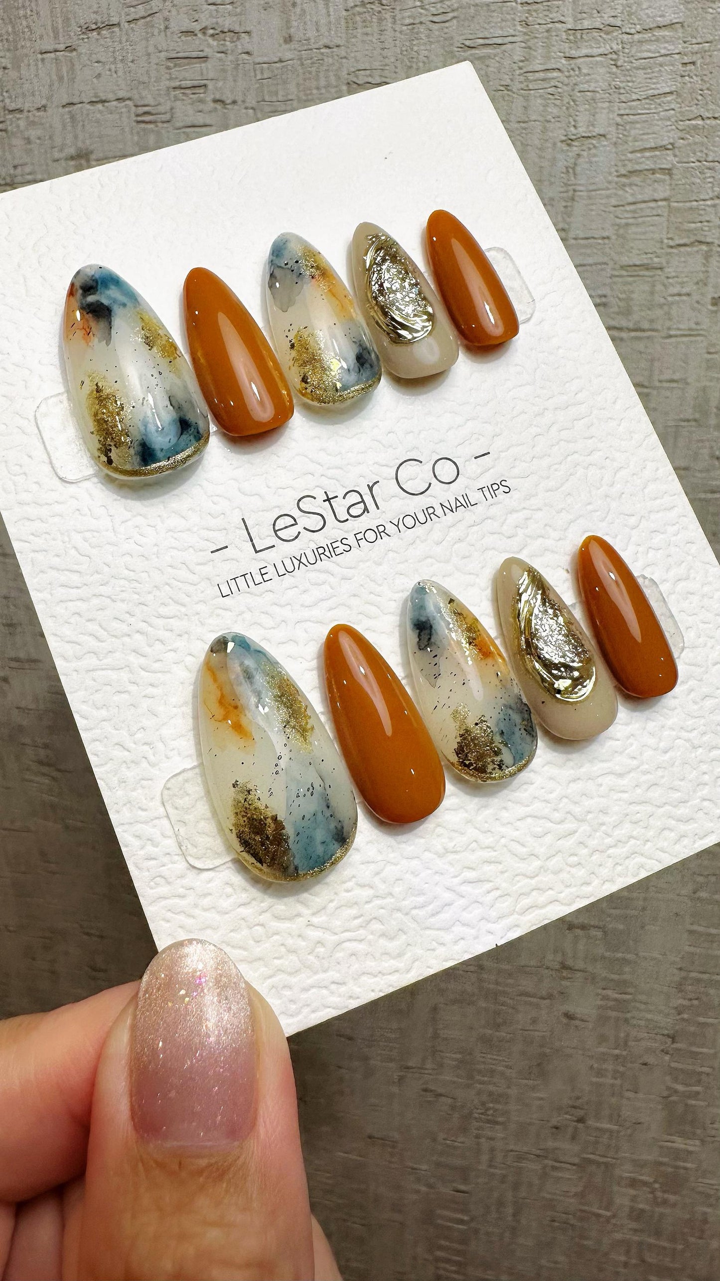 Reusable Terracotta Sky Fusion | Premium Press on Nails Gel Hand Painted Pressons Customizable Gel Nail faux nails QN965