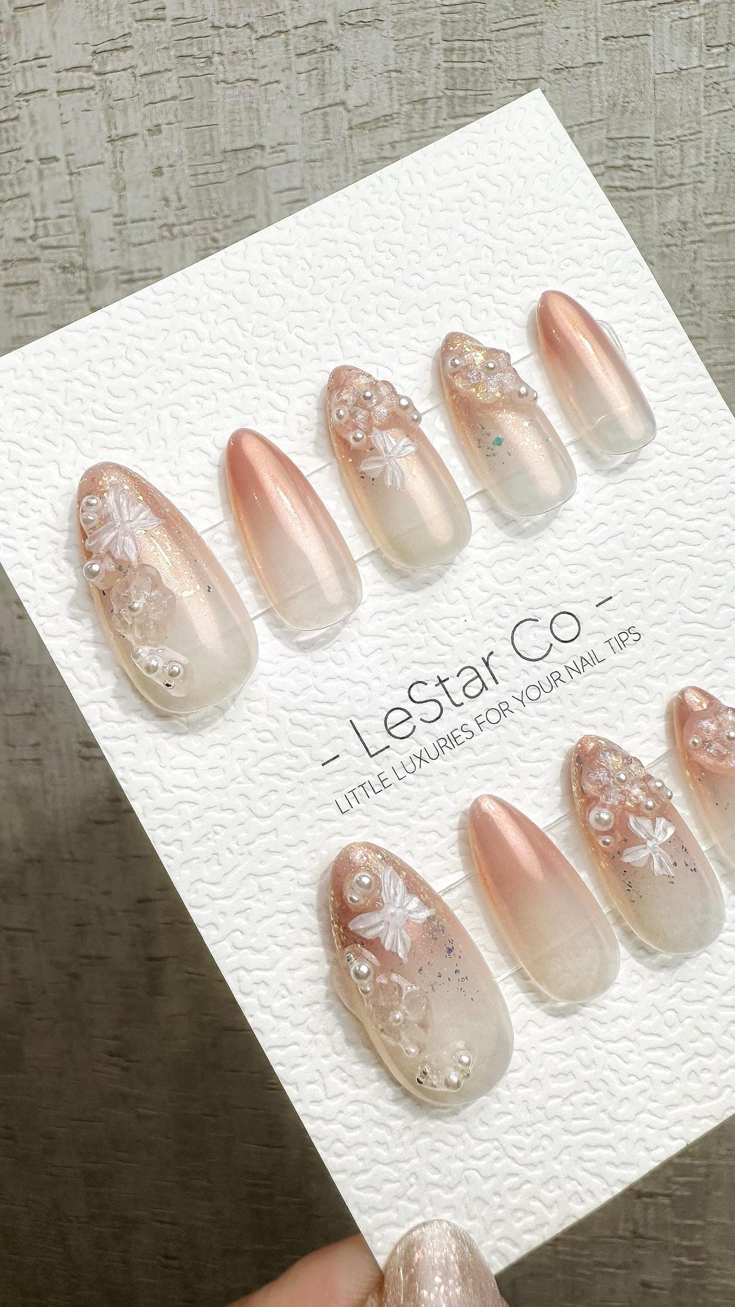 Reusable Pearl Blossom Dream | Premium Handmade Press on Nails Gel | Fake Nails | Cute Fun Colorful Gel Nail Artist faux nails QN970