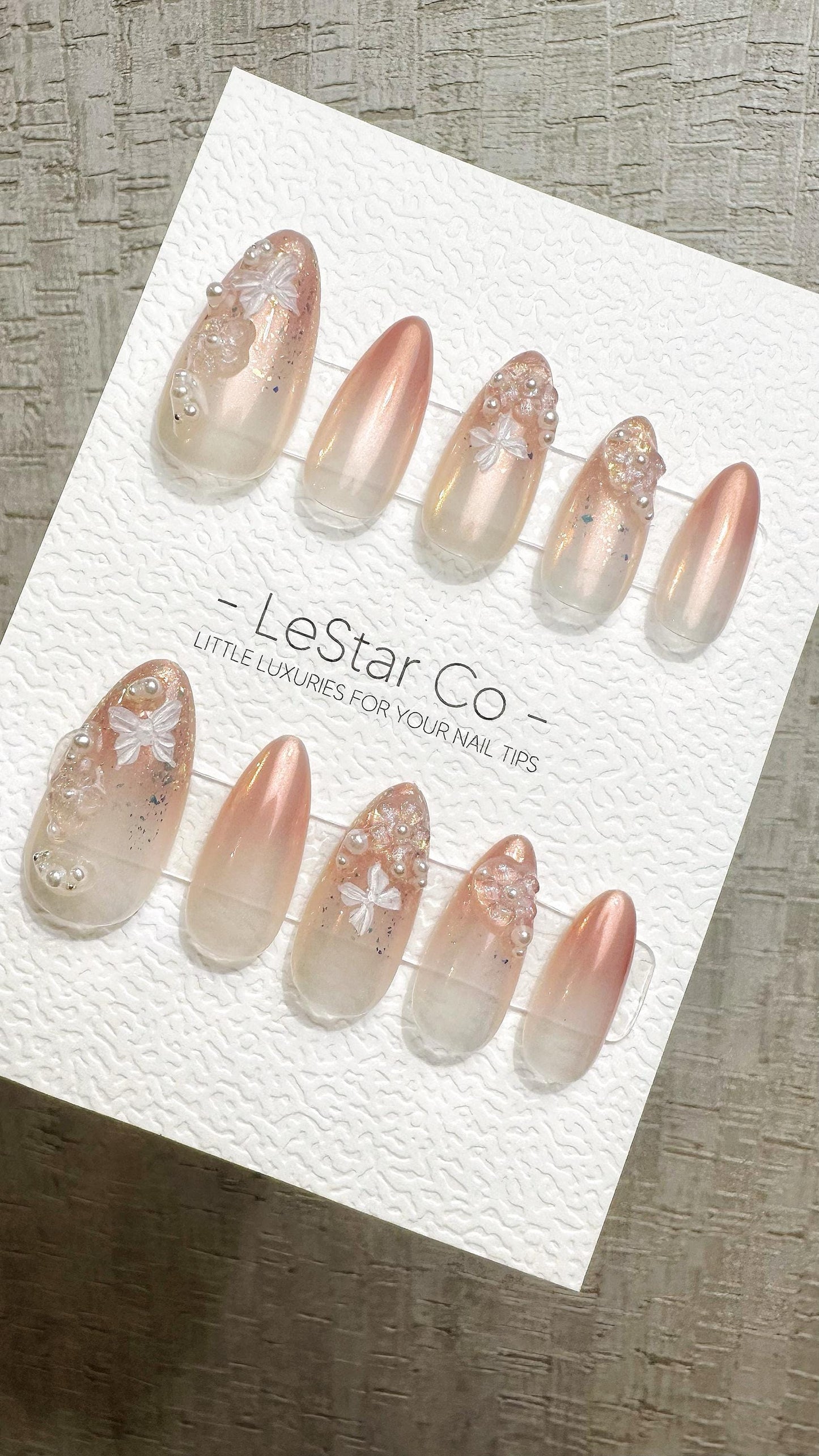 Reusable Pearl Blossom Dream | Premium Handmade Press on Nails Gel | Fake Nails | Cute Fun Colorful Gel Nail Artist faux nails QN970