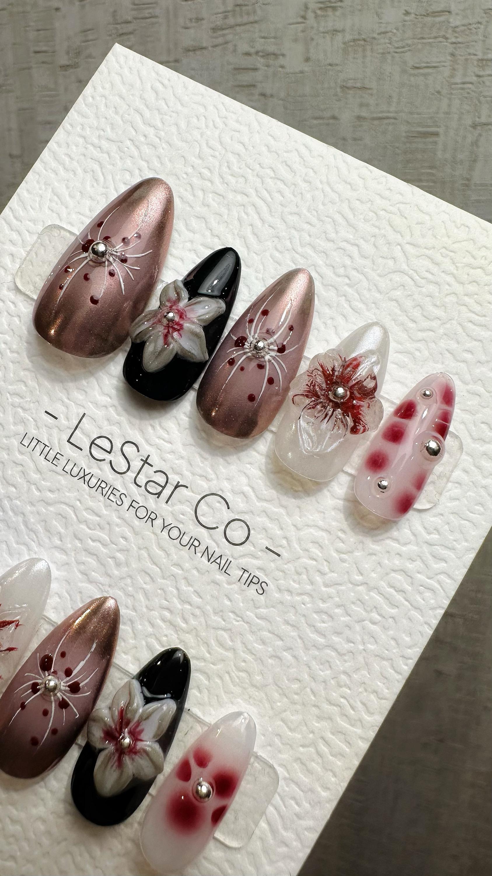 Reusable Rose Gold Floral 3D Pop | Premium Handmade Press on Nails Gel | Fake Nails | Cute Fun Colorful Gel Nail Artist faux nails QN971
