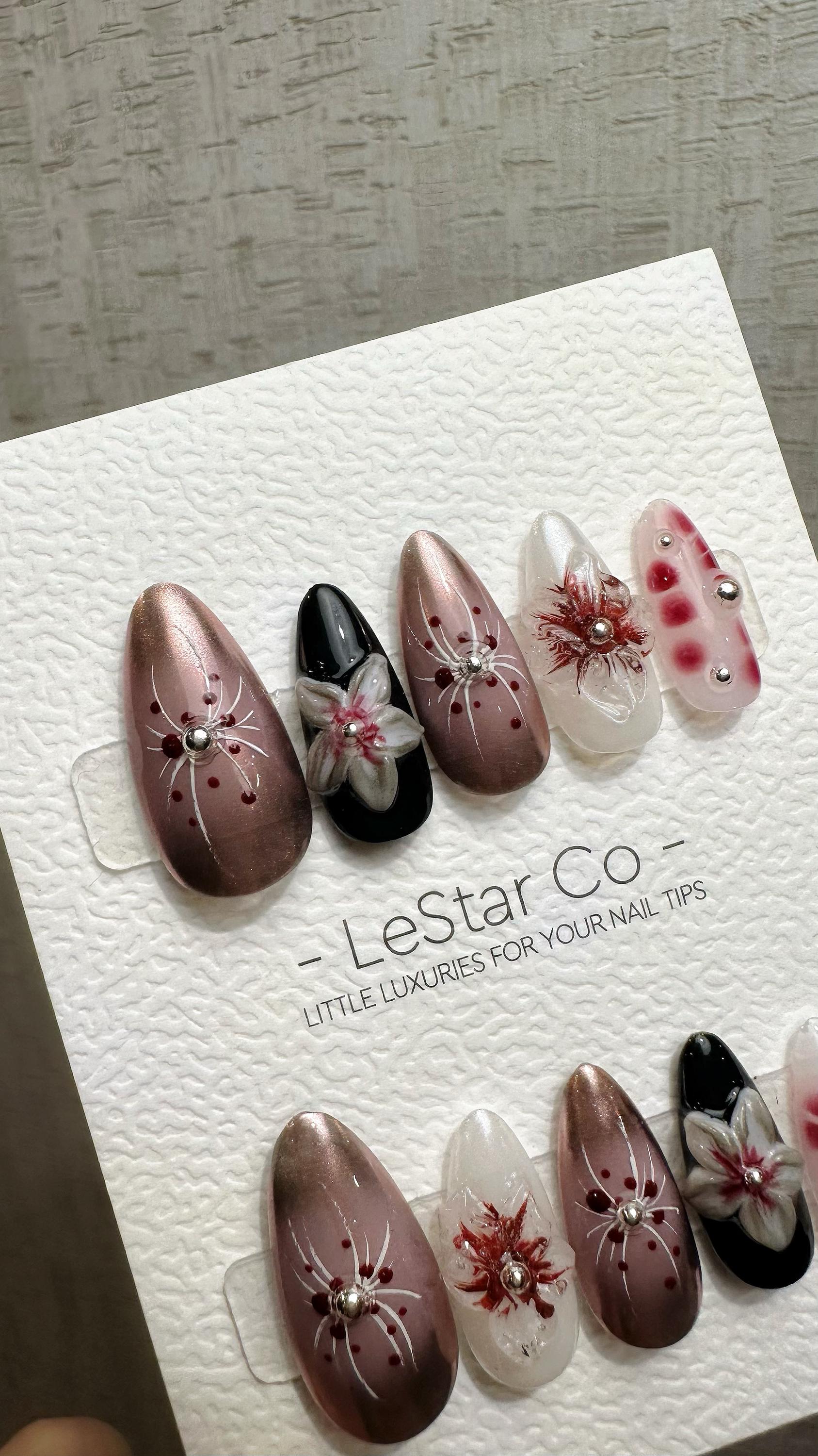 Reusable Rose Gold Floral 3D Pop | Premium Handmade Press on Nails Gel | Fake Nails | Cute Fun Colorful Gel Nail Artist faux nails QN971