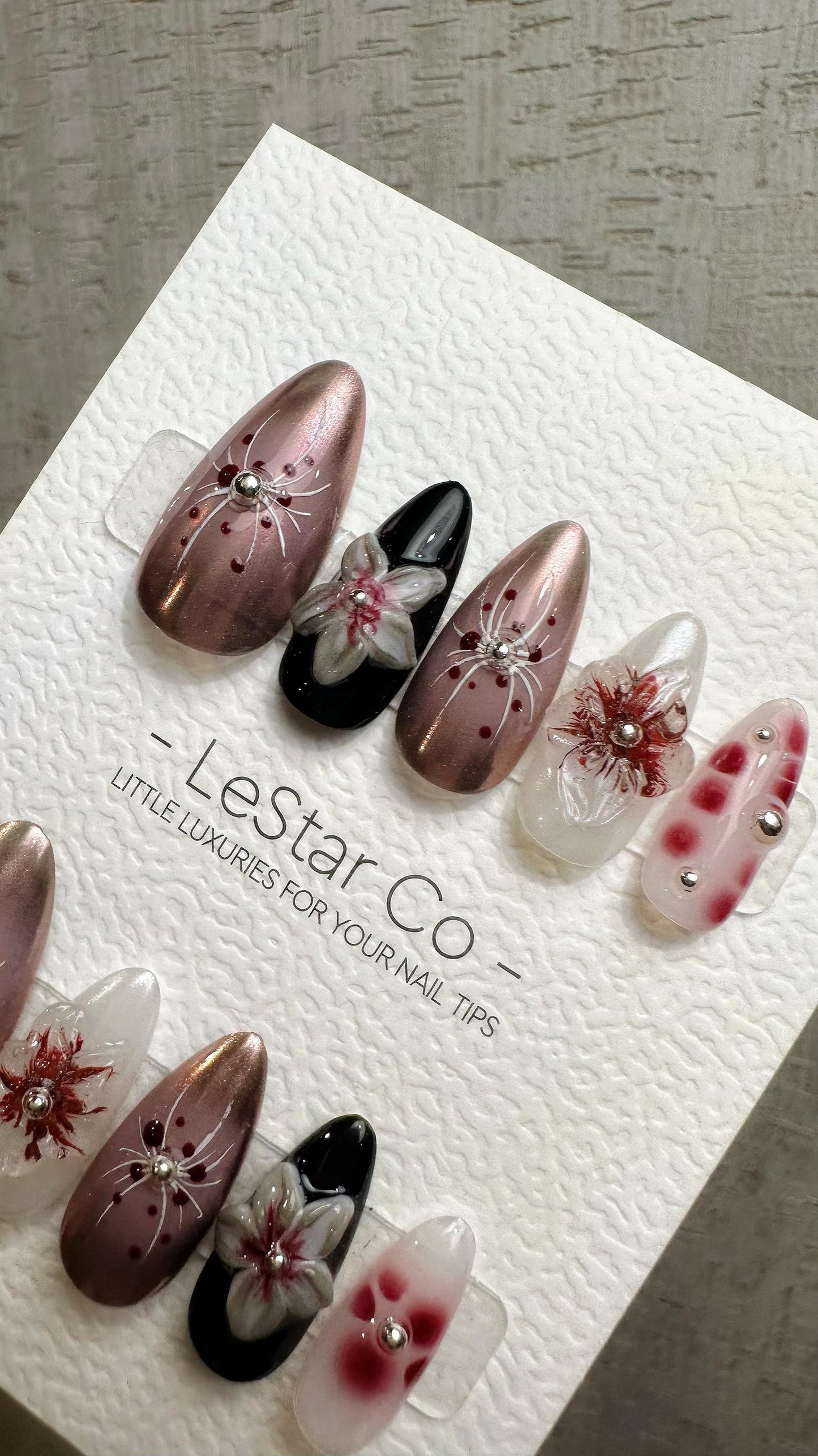 Reusable Rose Gold Floral 3D Pop | Premium Handmade Press on Nails Gel | Fake Nails | Cute Fun Colorful Gel Nail Artist faux nails QN971