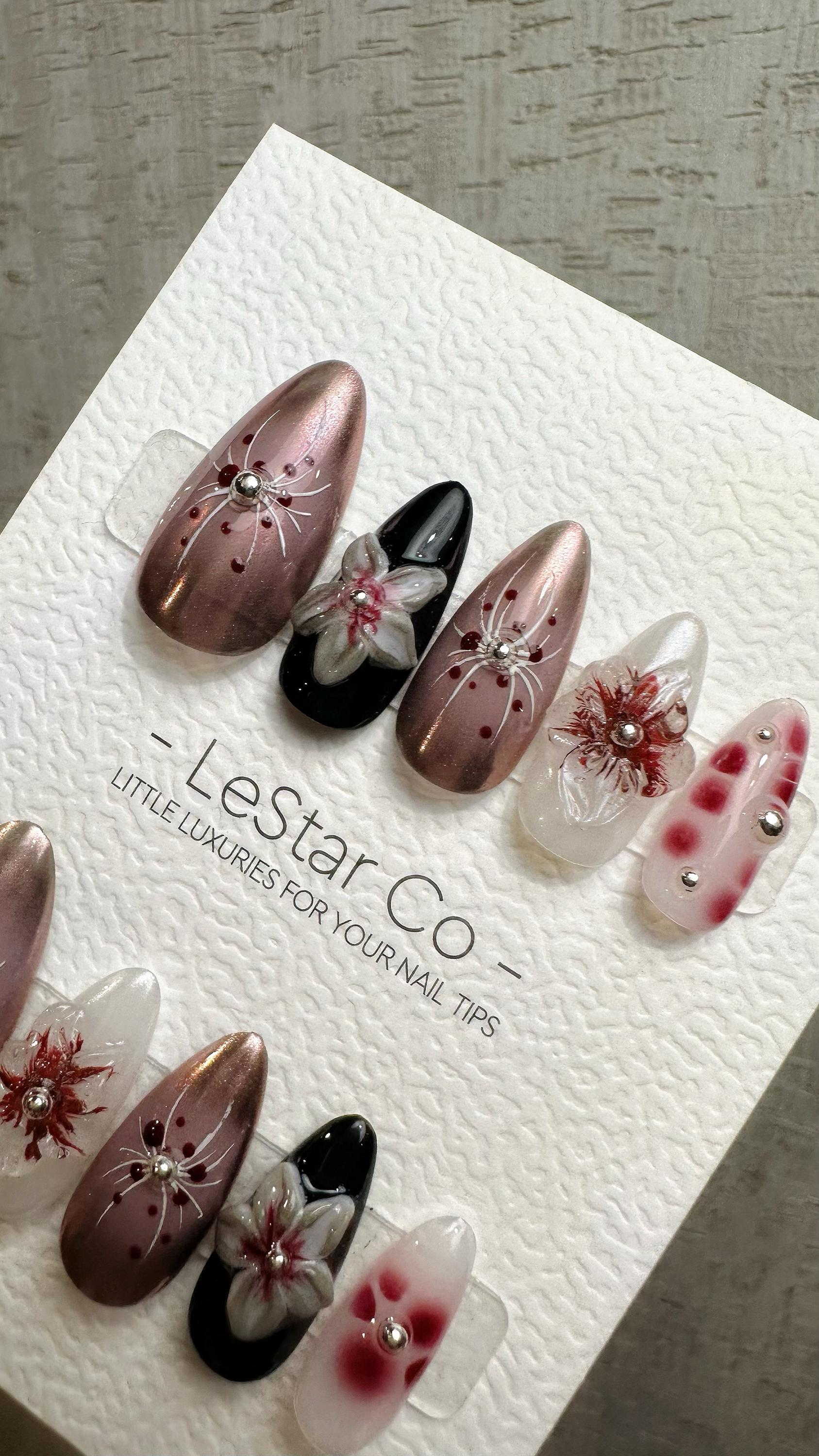 Reusable Rose Gold Floral 3D Pop | Premium Handmade Press on Nails Gel | Fake Nails | Cute Fun Colorful Gel Nail Artist faux nails QN971