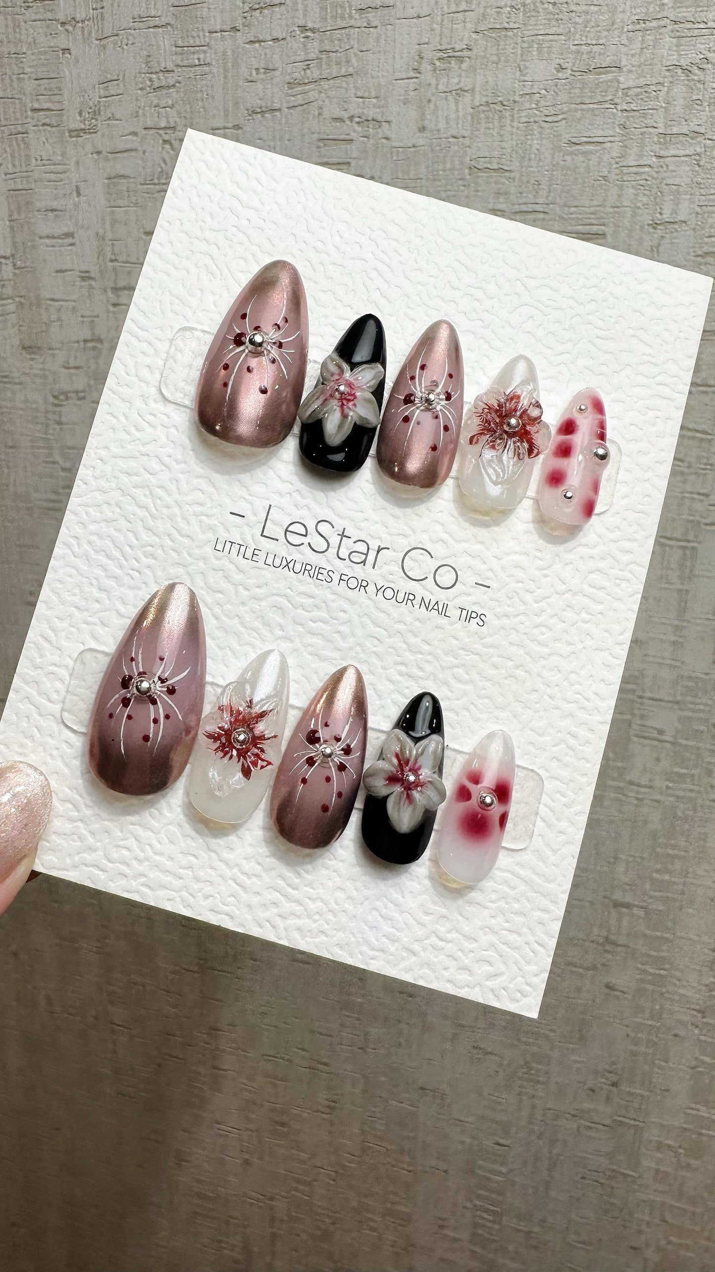 Reusable Rose Gold Floral 3D Pop | Premium Handmade Press on Nails Gel | Fake Nails | Cute Fun Colorful Gel Nail Artist faux nails QN971