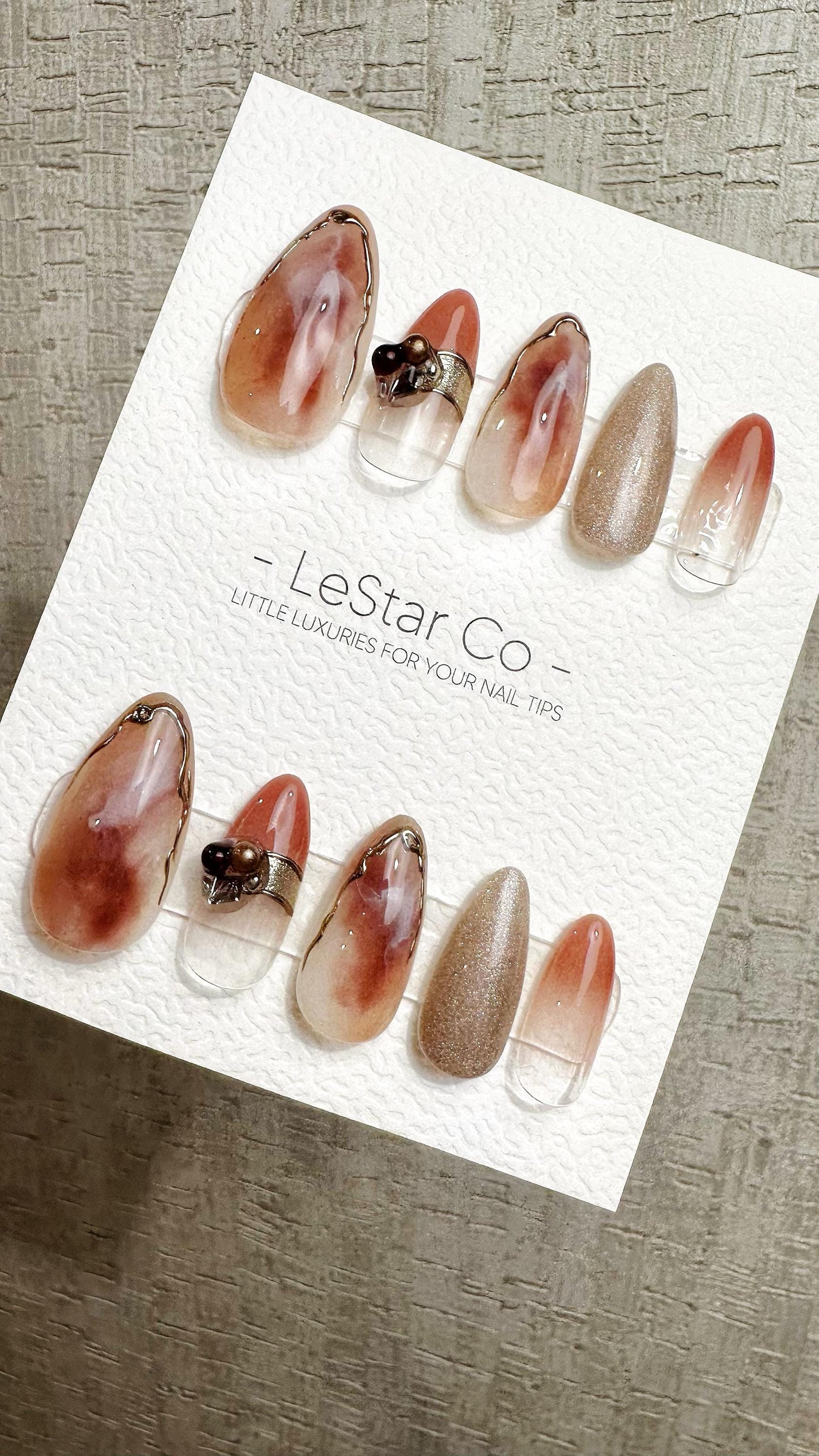 Reusable Peach Marble Glow | Premium Handmade Press on Nails Gel Hand Painted Pressons Customizable Gel Nail Artist faux nails QN972