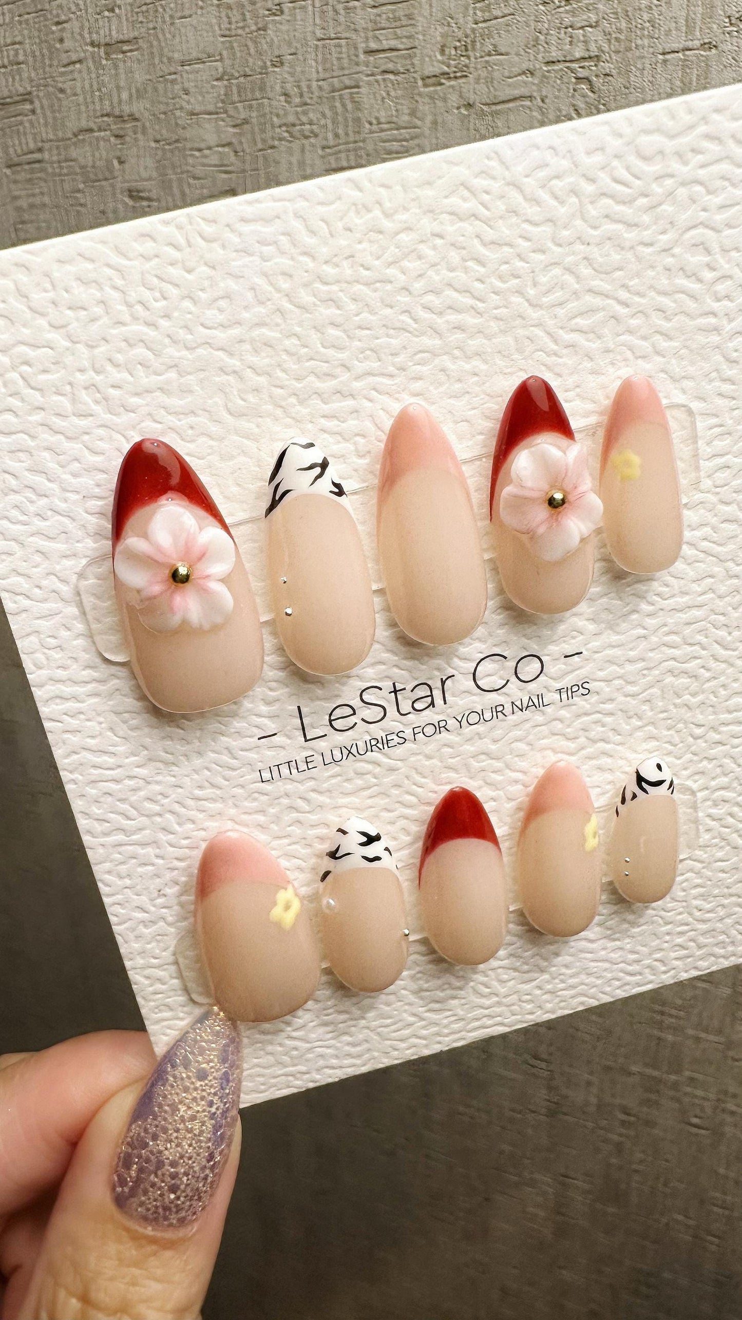 Reusable Blushing Petals French Tip | Premium Handmade Press on Nails Gel | Fake Nails | Cute Fun Colorful Gel Nail Artist faux nails WM975
