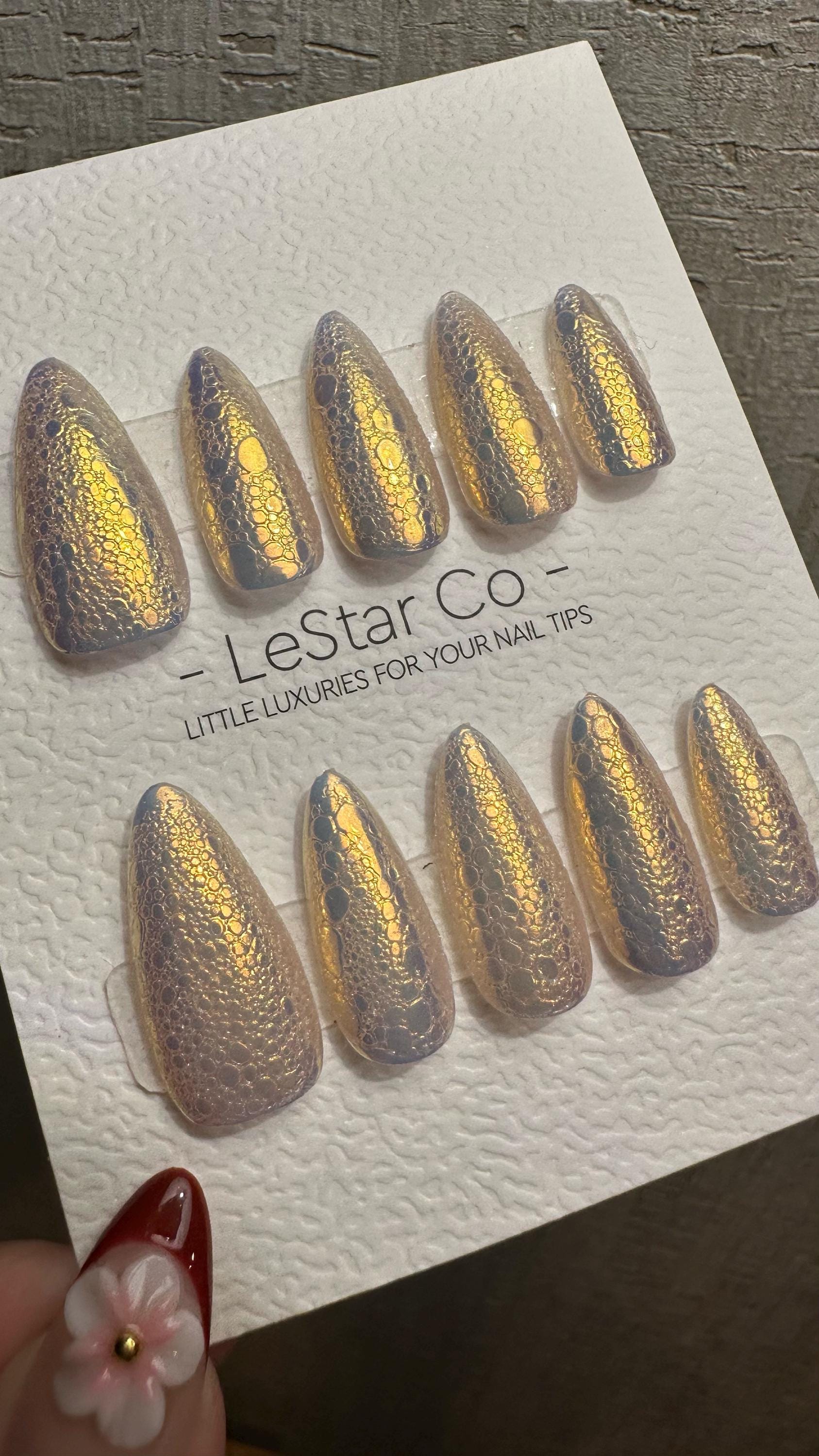 Reusable Sunset Mirage Bubble Effect | Premium Press on Nails Gel Hand Painted Pressons Customizable Gel Nail fake nails WM978