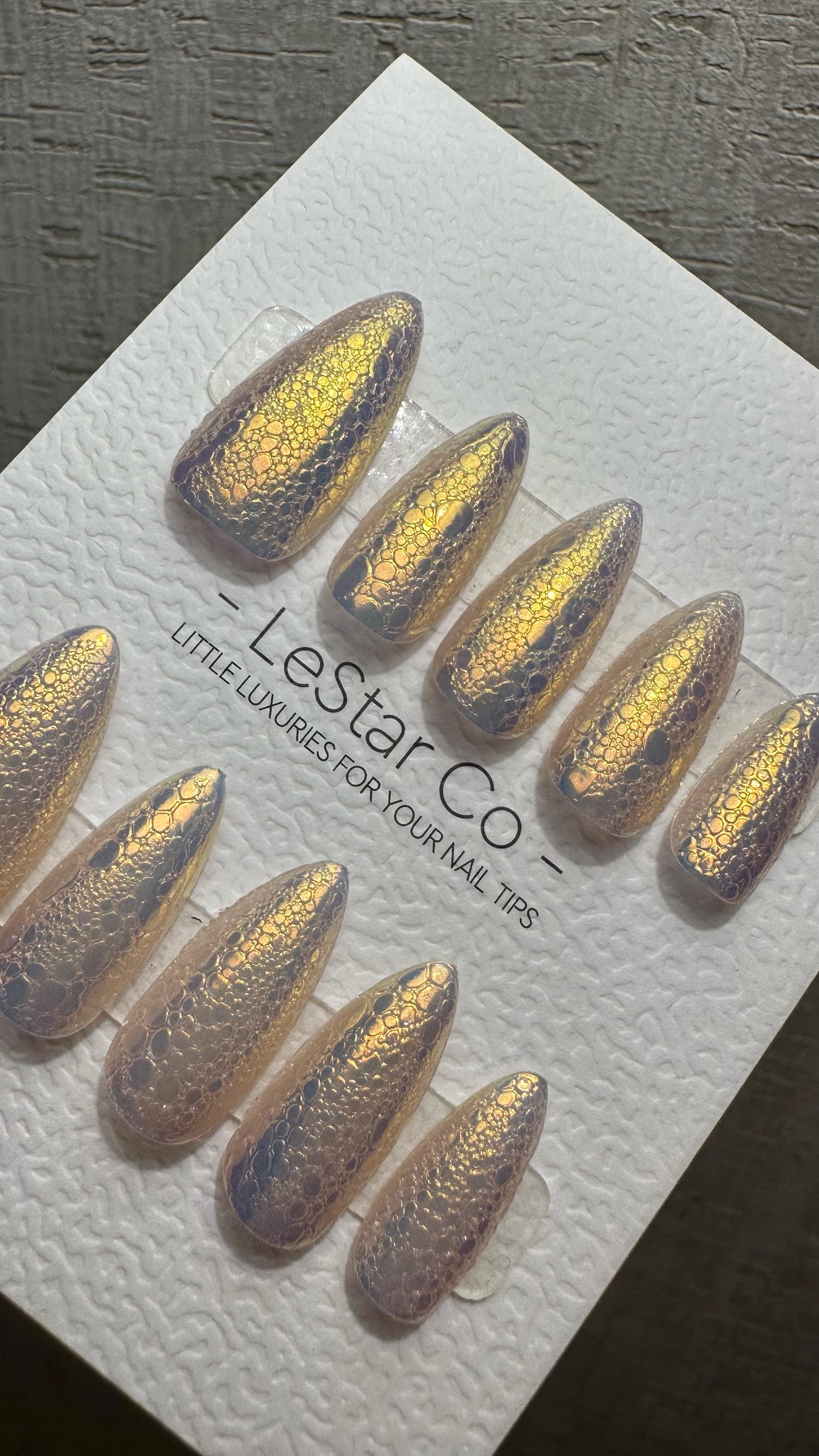 Reusable Sunset Mirage Bubble Effect | Premium Press on Nails Gel Hand Painted Pressons Customizable Gel Nail fake nails WM978