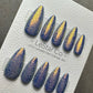 Reusable Golden Serpent Glam Bubble Effect | Premium Press on Nails Gel Hand Painted Pressons Customizable Gel Nail fake nails WM979