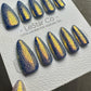 Reusable Golden Serpent Glam Bubble Effect | Premium Press on Nails Gel Hand Painted Pressons Customizable Gel Nail fake nails WM979