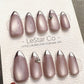 Reusable Metallic Moon Glow French Tip Cat Eye Effect| Premium Press on Nails Gel | Fake Nails | Cute Fun Colorful Gel Nail faux nails WM980