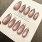Reusable Metallic Moon Glow French Tip Cat Eye Effect| Premium Press on Nails Gel | Fake Nails | Cute Fun Colorful Gel Nail faux nails WM980