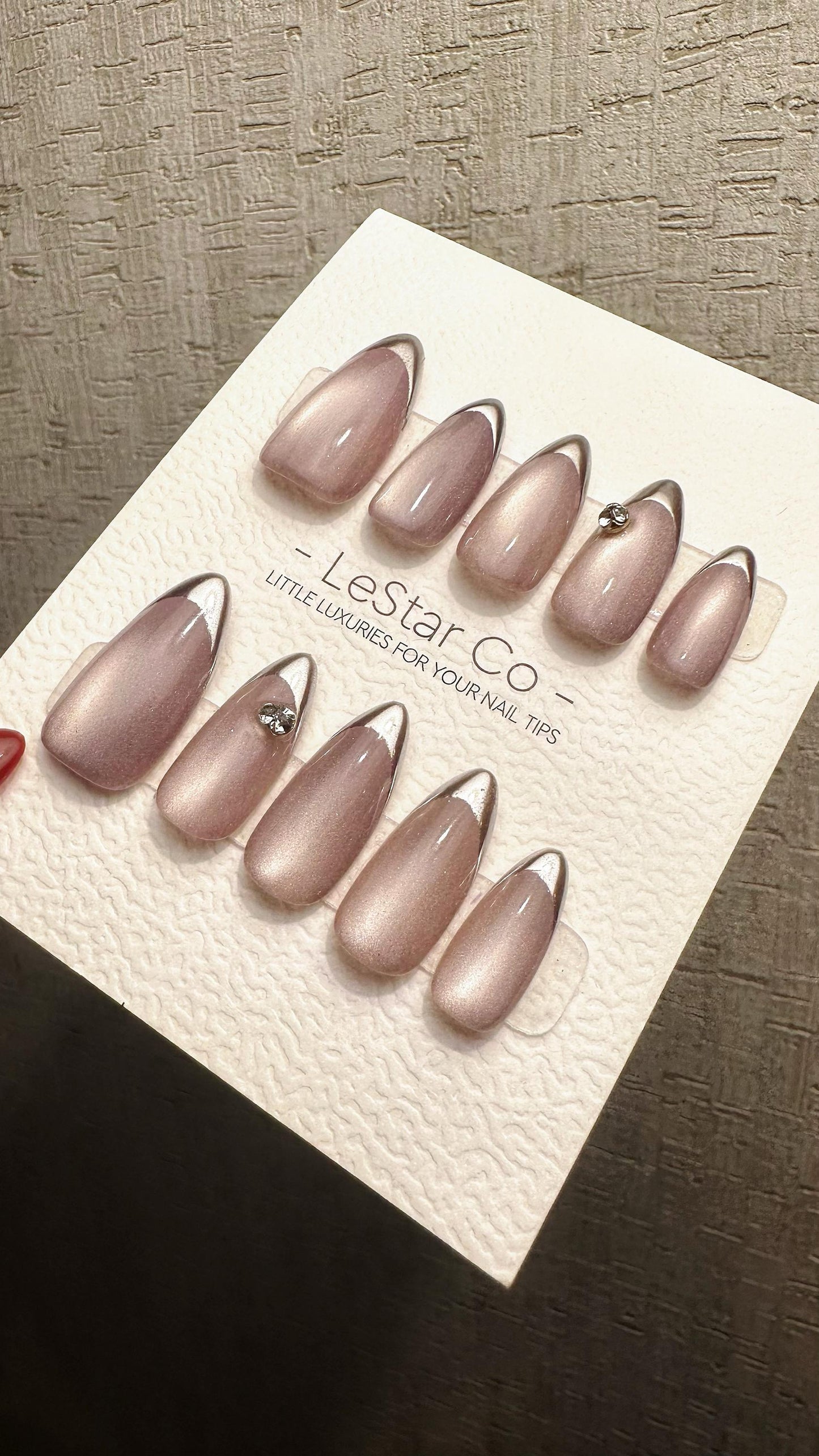 Reusable Metallic Moon Glow French Tip Cat Eye Effect| Premium Press on Nails Gel | Fake Nails | Cute Fun Colorful Gel Nail faux nails WM980