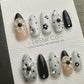 Reusable Black Daisy Glam French Tip| Premium Press on Nails Gel | Fake Nails | Cute Fun Colorful Gel Nail faux nails WM981