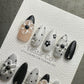 Reusable Black Daisy Glam French Tip| Premium Press on Nails Gel | Fake Nails | Cute Fun Colorful Gel Nail faux nails WM981