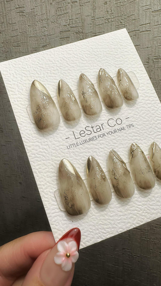Reusable Gilded Mist Charm | Premium Press on Nails Gel | Fake Nails | Cute Fun Colorful Gel Nail faux nails WM982