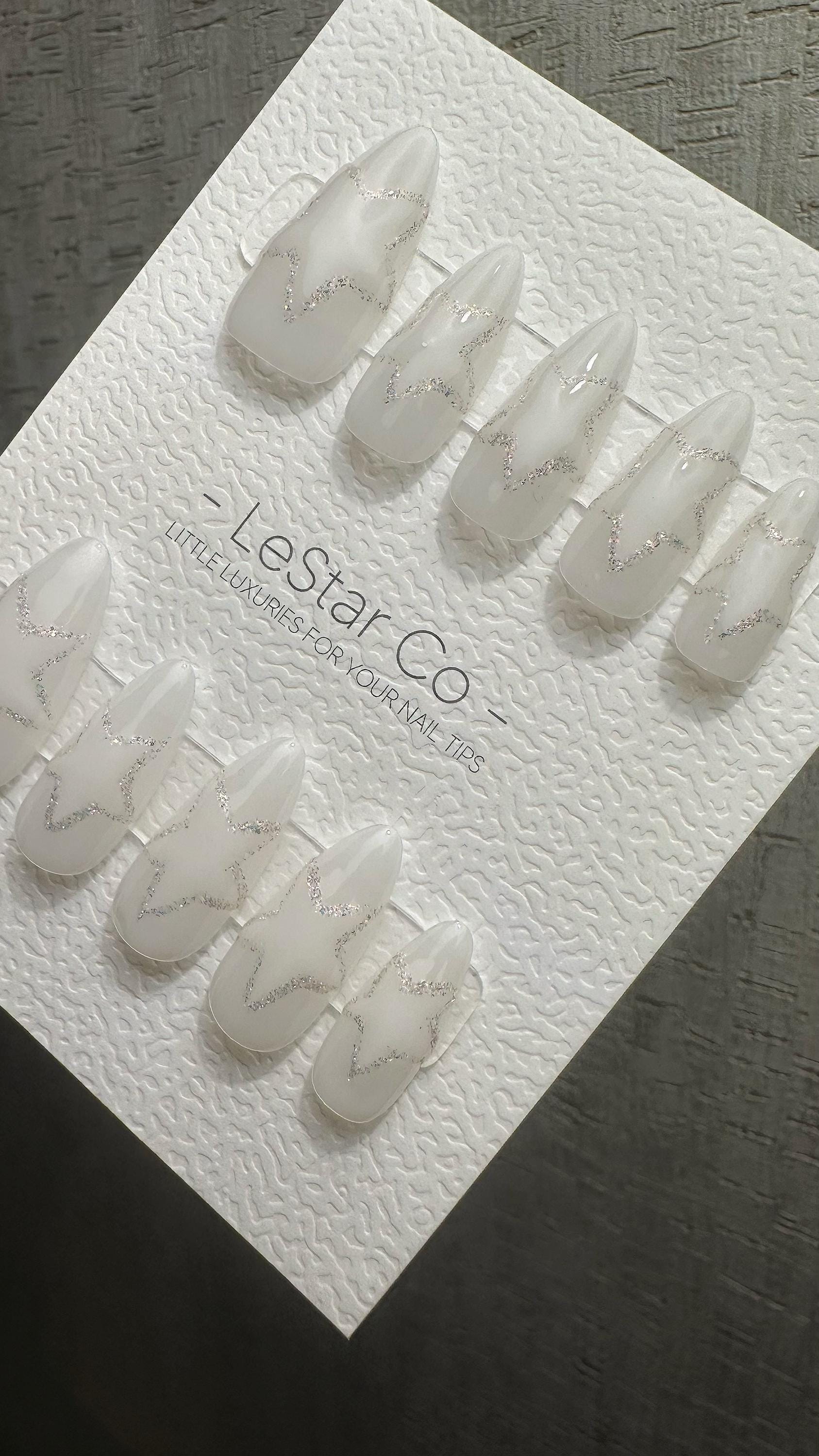 Reusable Crystal Star Sparkle | Premium Press on Nails Gel | Fake Nails | Cute Fun Colorful Gel Nail faux nails WM983