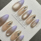 Reusable Nude Lilac Glow Cat Eye Effect| Premium Press on Nails Gel | Fake Nails | Cute Fun Colorful Gel Nail faux nails WM984