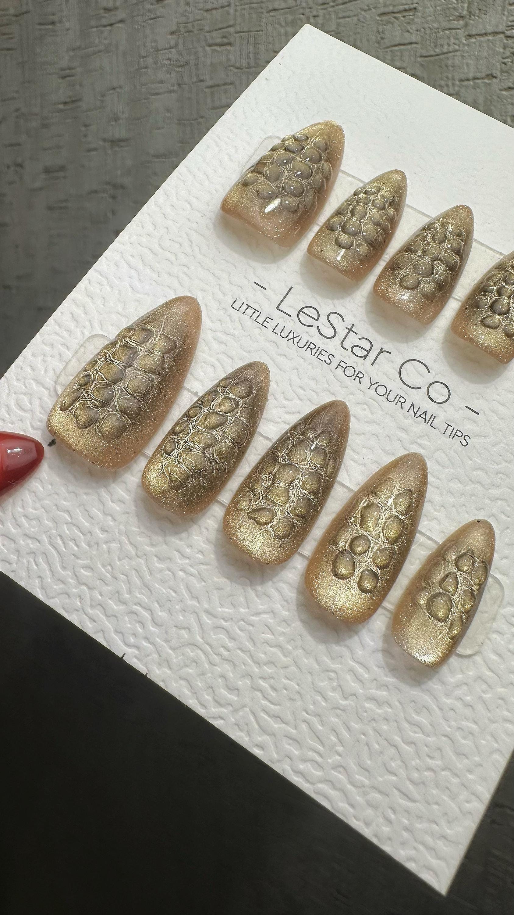 Reusable Golden Bubble Glow Cat Eyt Effect | Premium Press on Nails Gel | Fake Nails | Cute Fun Colorful Gel Nail faux nails WM985