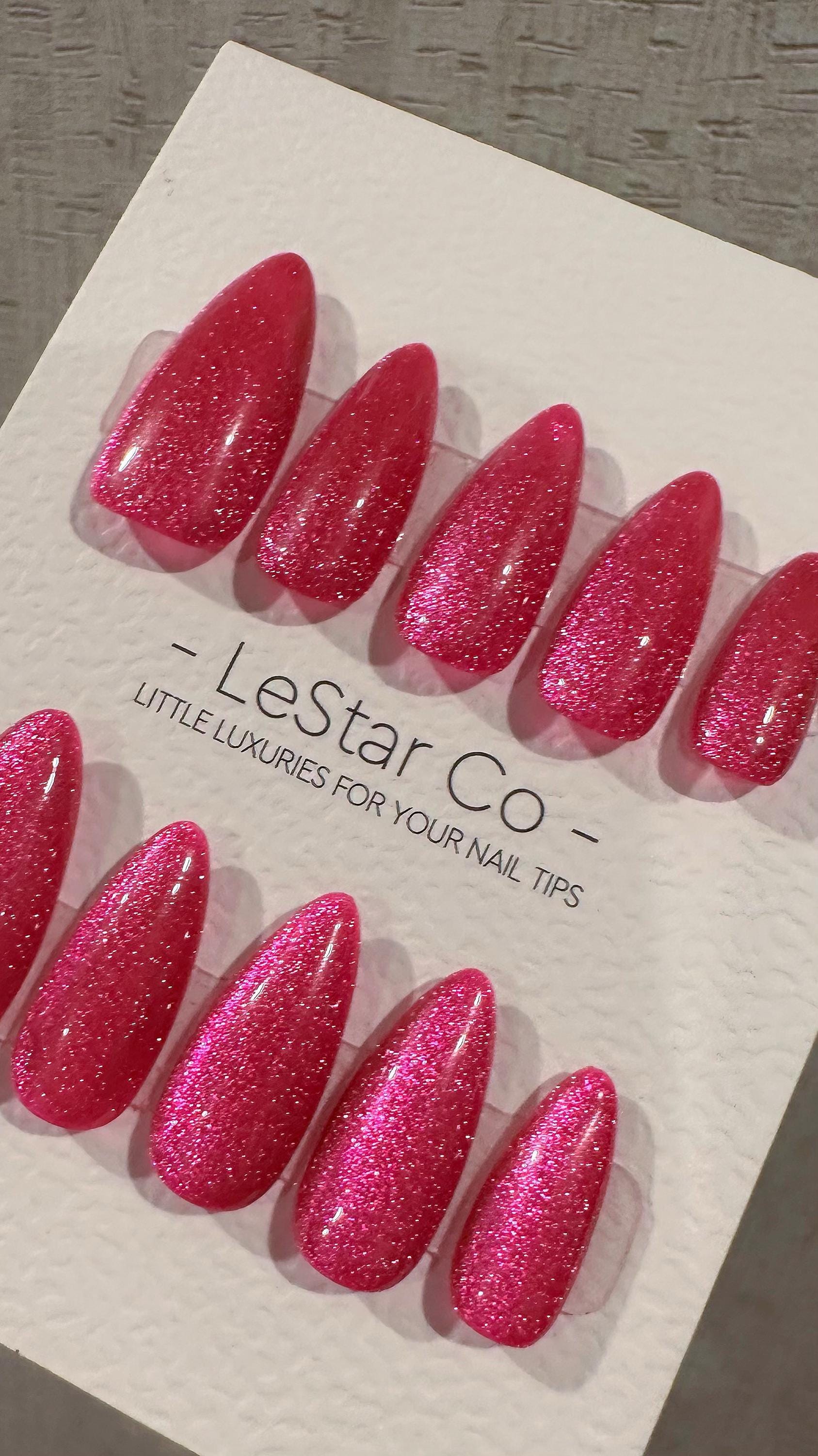Reusable Shimmering Fuchsia Cat Eye Effect | Nails Premium Press on Nails Gel Manicure Handprint Pressons Handmade | Lestarco nails WM987