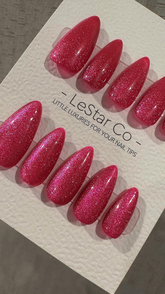 Reusable Shimmering Fuchsia Cat Eye Effect | Nails Premium Press on Nails Gel Manicure Handprint Pressons Handmade | Lestarco nails WM987
