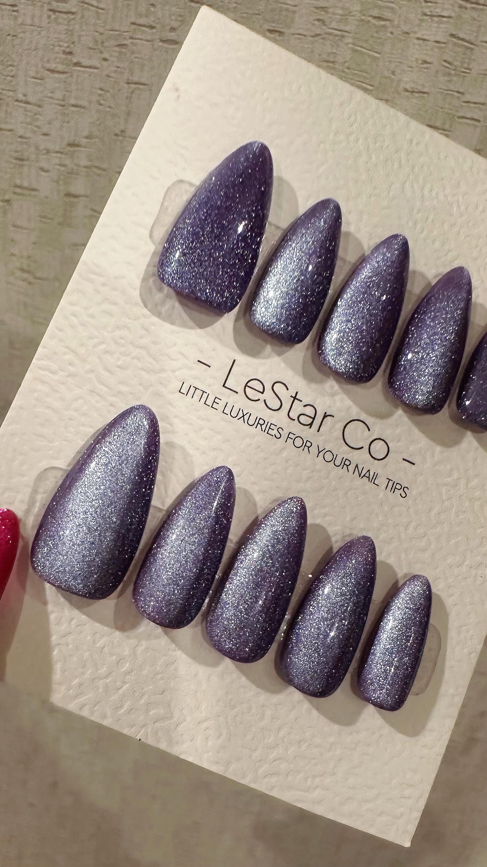 Reusable Cosmic Lavender Cat Eye Effect | Nails Premium Press on Nails Gel Manicure Handprint Pressons Handmade | Lestarco nails WM989