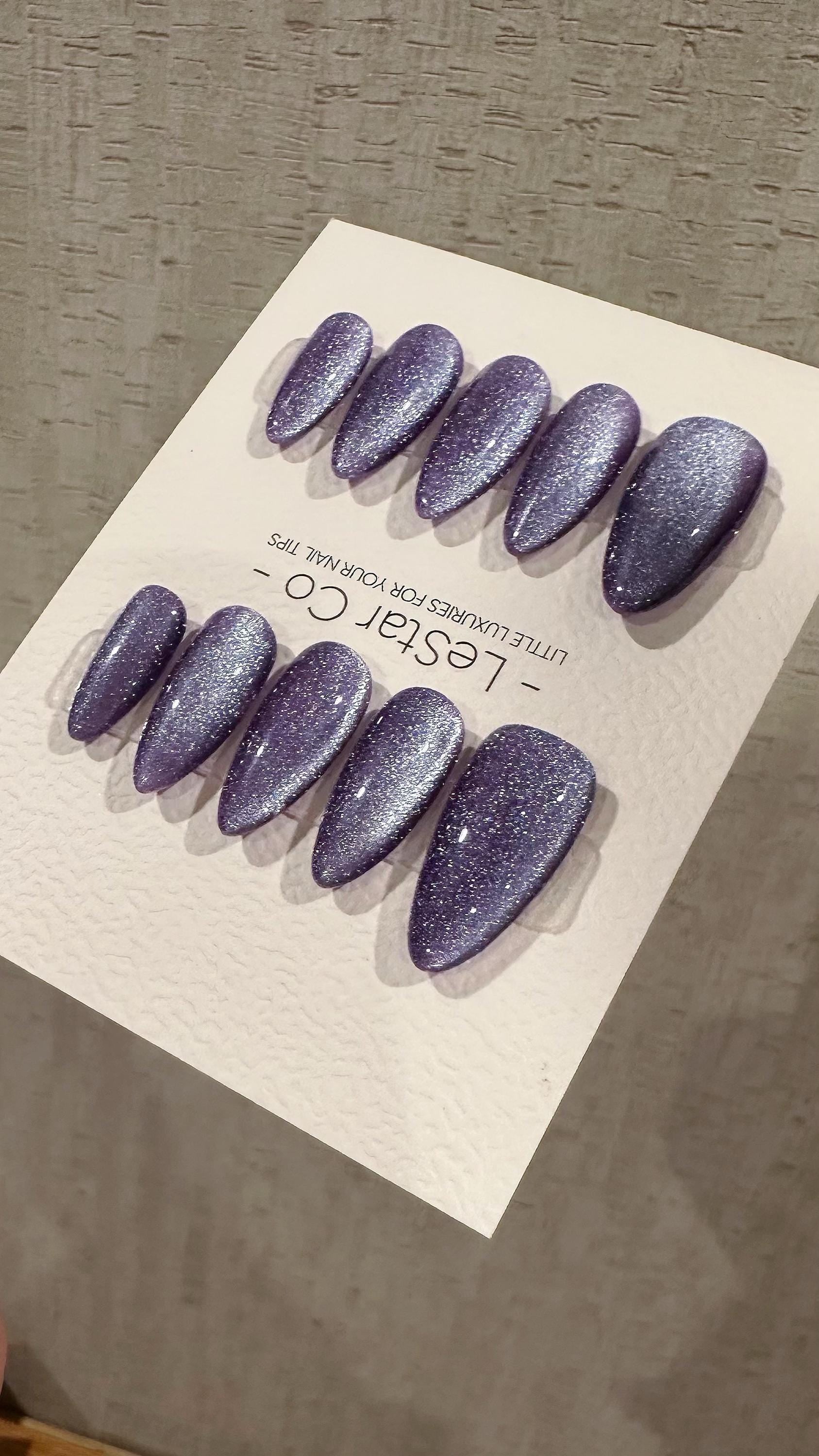 Reusable Cosmic Lavender Cat Eye Effect | Nails Premium Press on Nails Gel Manicure Handprint Pressons Handmade | Lestarco nails WM989