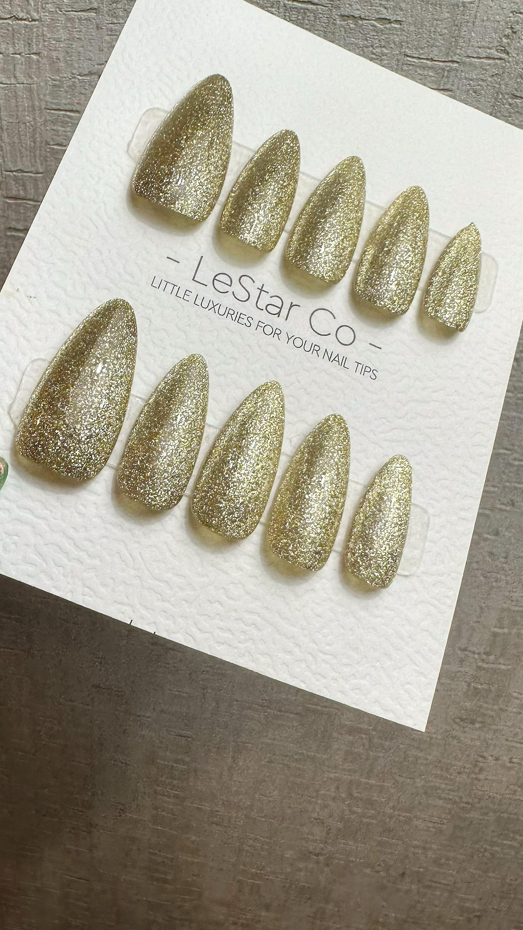 Reusable Gold Glam | Nails Premium Press on Nails Gel Manicure Handprint Pressons Handmade | Lestarco nails WM993