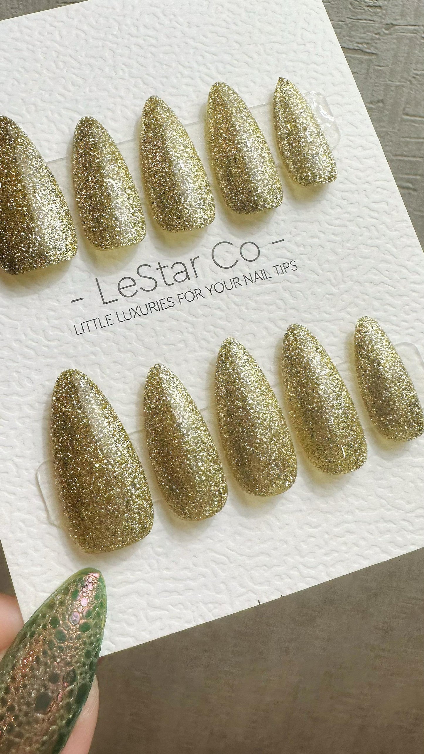 Reusable Gold Glam | Nails Premium Press on Nails Gel Manicure Handprint Pressons Handmade | Lestarco nails WM993