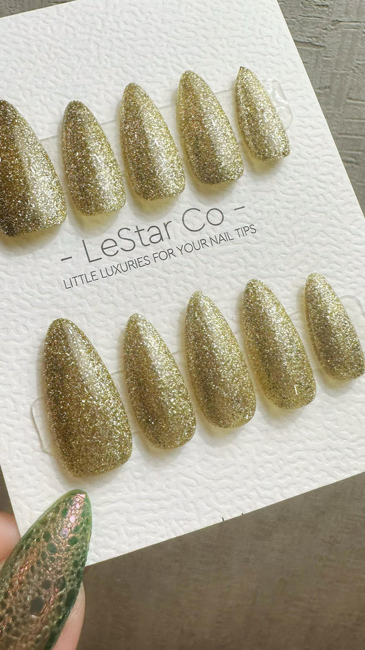 Reusable Gold Glam | Nails Premium Press on Nails Gel Manicure Handprint Pressons Handmade | Lestarco nails WM993