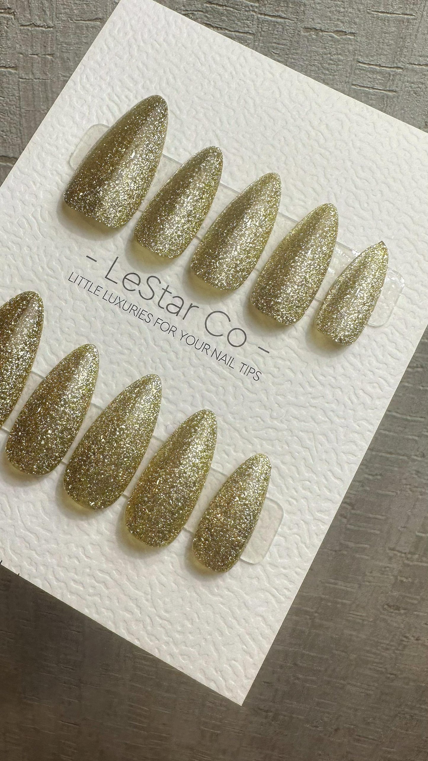 Reusable Gold Glam | Nails Premium Press on Nails Gel Manicure Handprint Pressons Handmade | Lestarco nails WM993